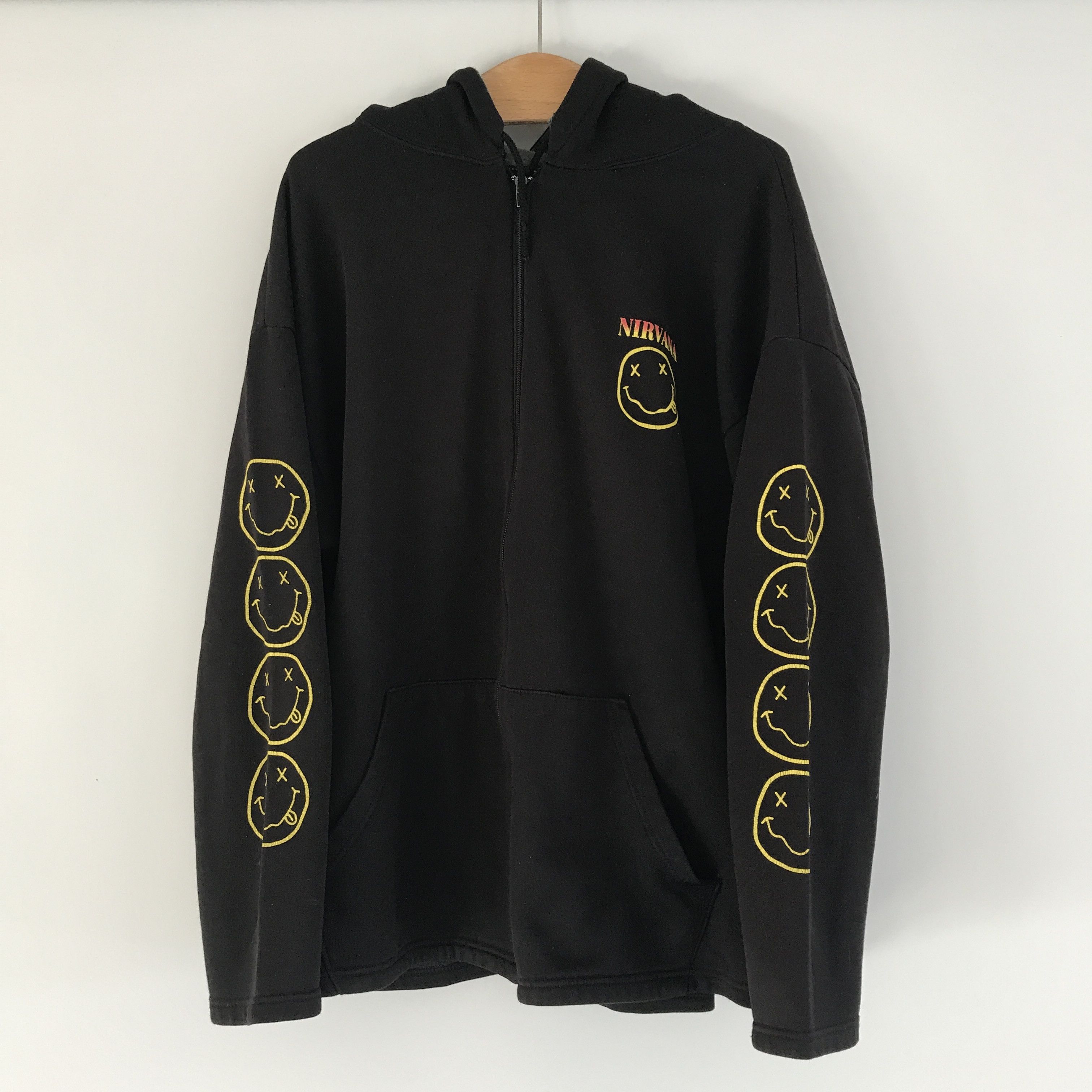 Sweatshirt Capuche Nirvana Smiley Vintage - Taille XL, Noir, Marque Gildan, Style Grunge 90's
