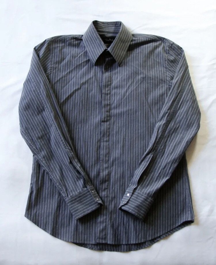 Vintage Vintage 90s Thierry Mugler Gray Striped Snap Shirt | Grailed