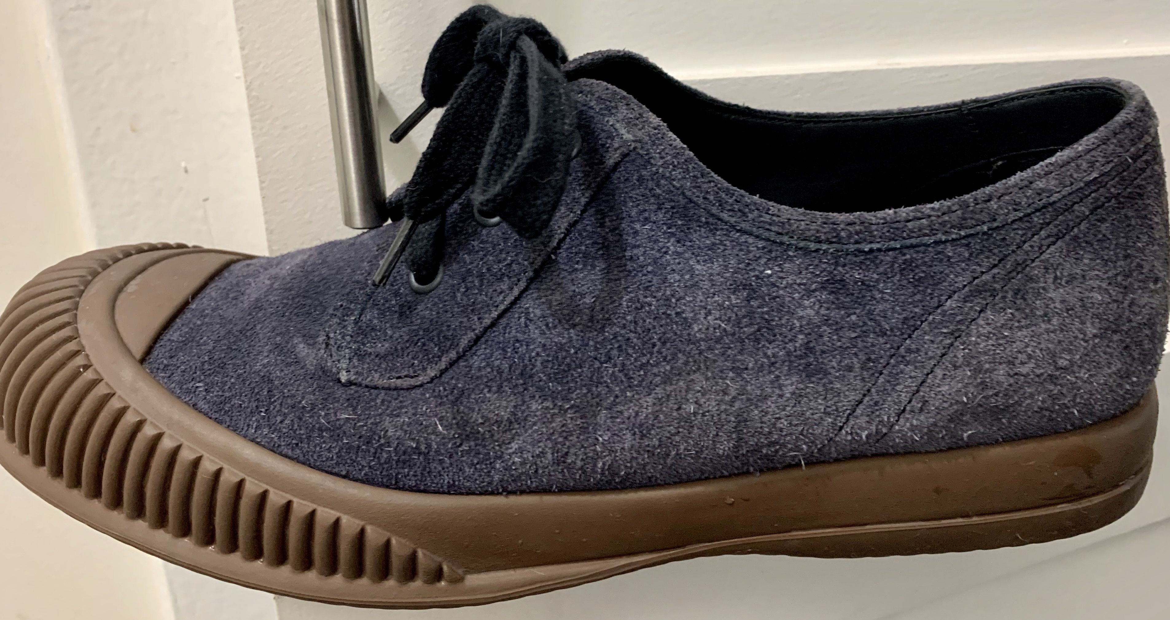 Prada Men's Suede Rubber Cap Lace-up Sneakers