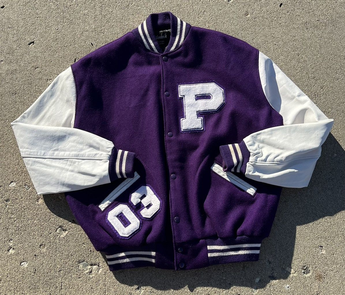 Vintage Grey Two-tone Leather & Wool Varsity Jacket S main image 1
