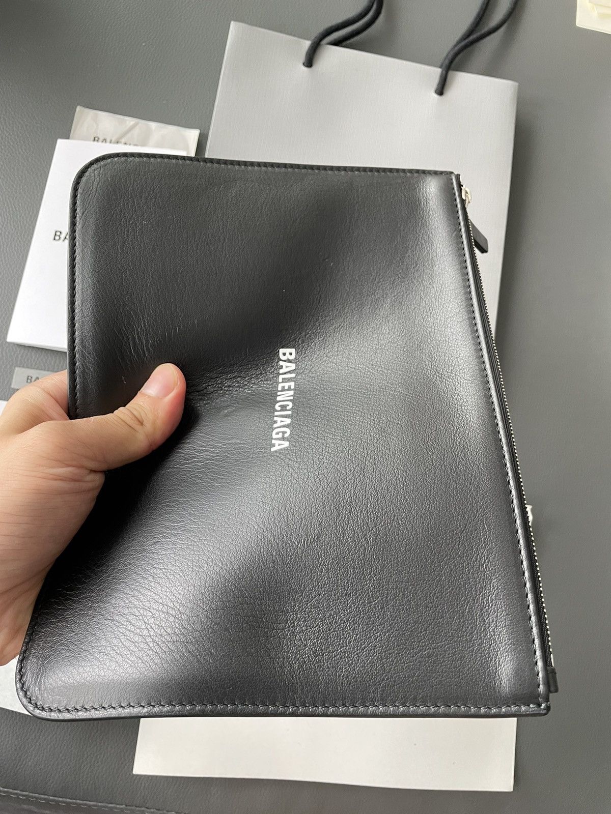 Balenciaga Rare New Balenciaga Runway Brand New Logo Leather Pouch Bag Size ONE SIZE - 13 Thumbnail