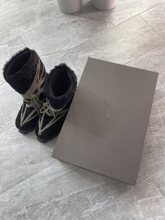 Rick Owens *LAST DROP* Megalace Lunar Boots Black Polished Pony Fur