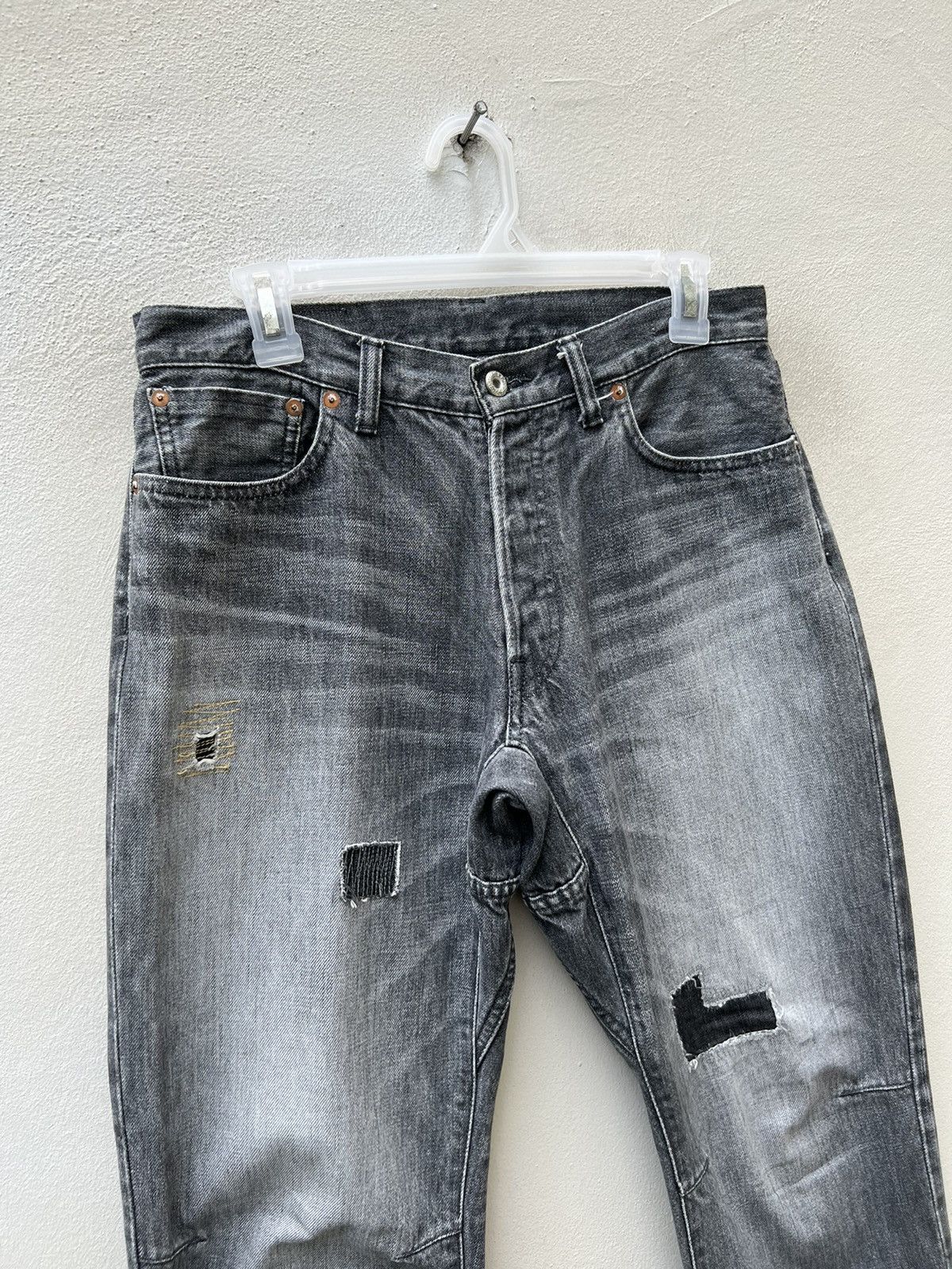 Sanca Japan Distressed Patchwork Fade Denim Cropped Jeans