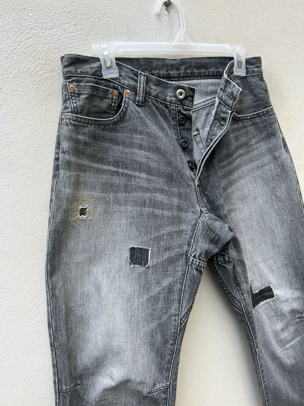 Sanca Japan Distressed Patchwork Fade Denim Cropped Jeans