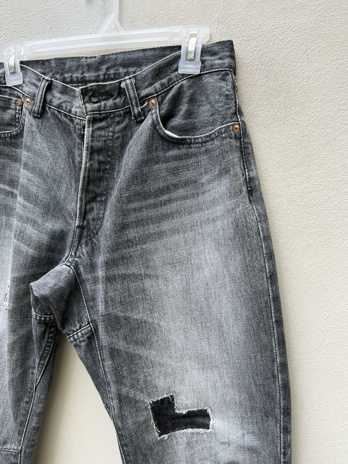 Sanca Japan Distressed Patchwork Fade Denim Cropped Jeans