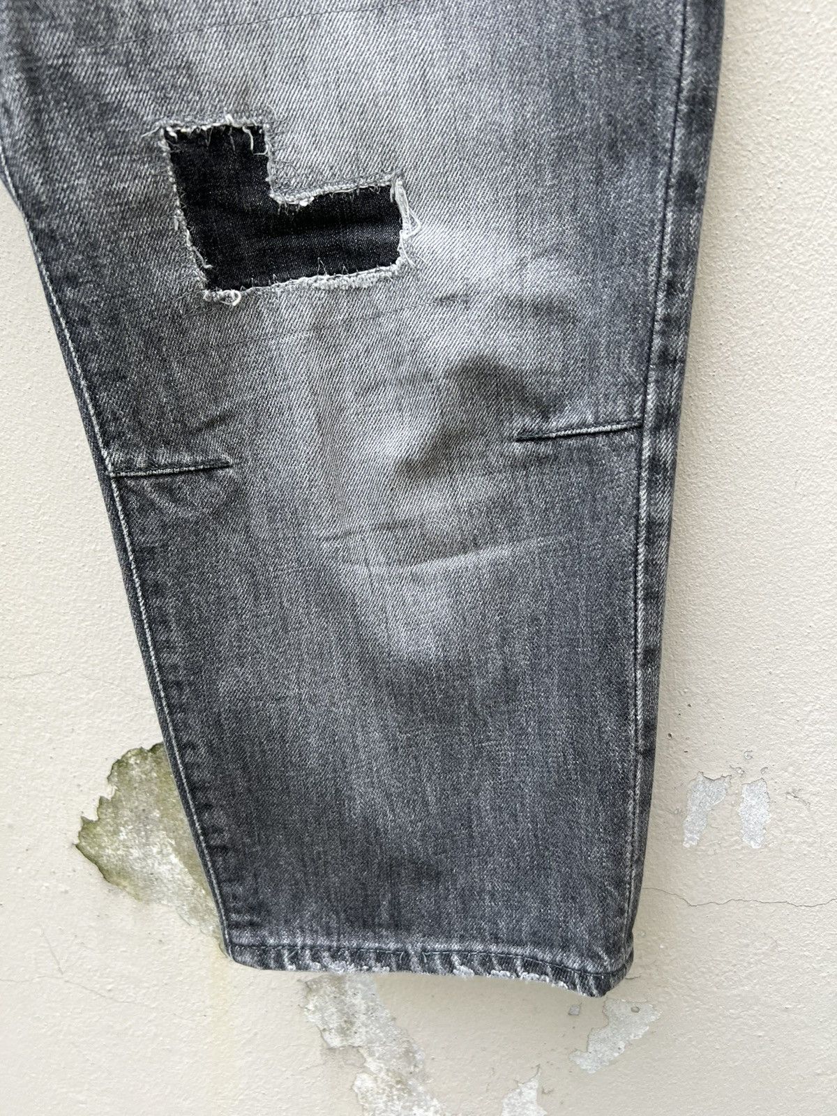 Sanca Japan Distressed Patchwork Fade Denim Cropped Jeans