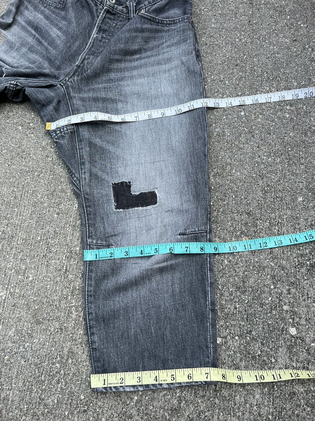 Sanca Japan Distressed Patchwork Fade Denim Cropped Jeans