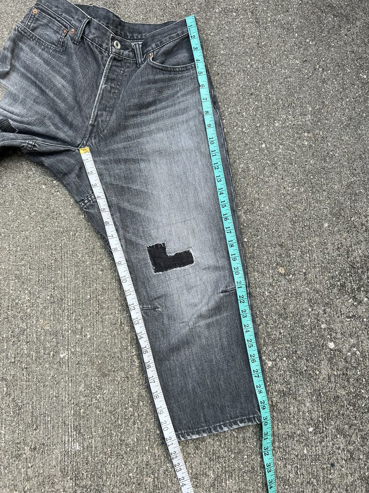 Sanca Japan Distressed Patchwork Fade Denim Cropped Jeans