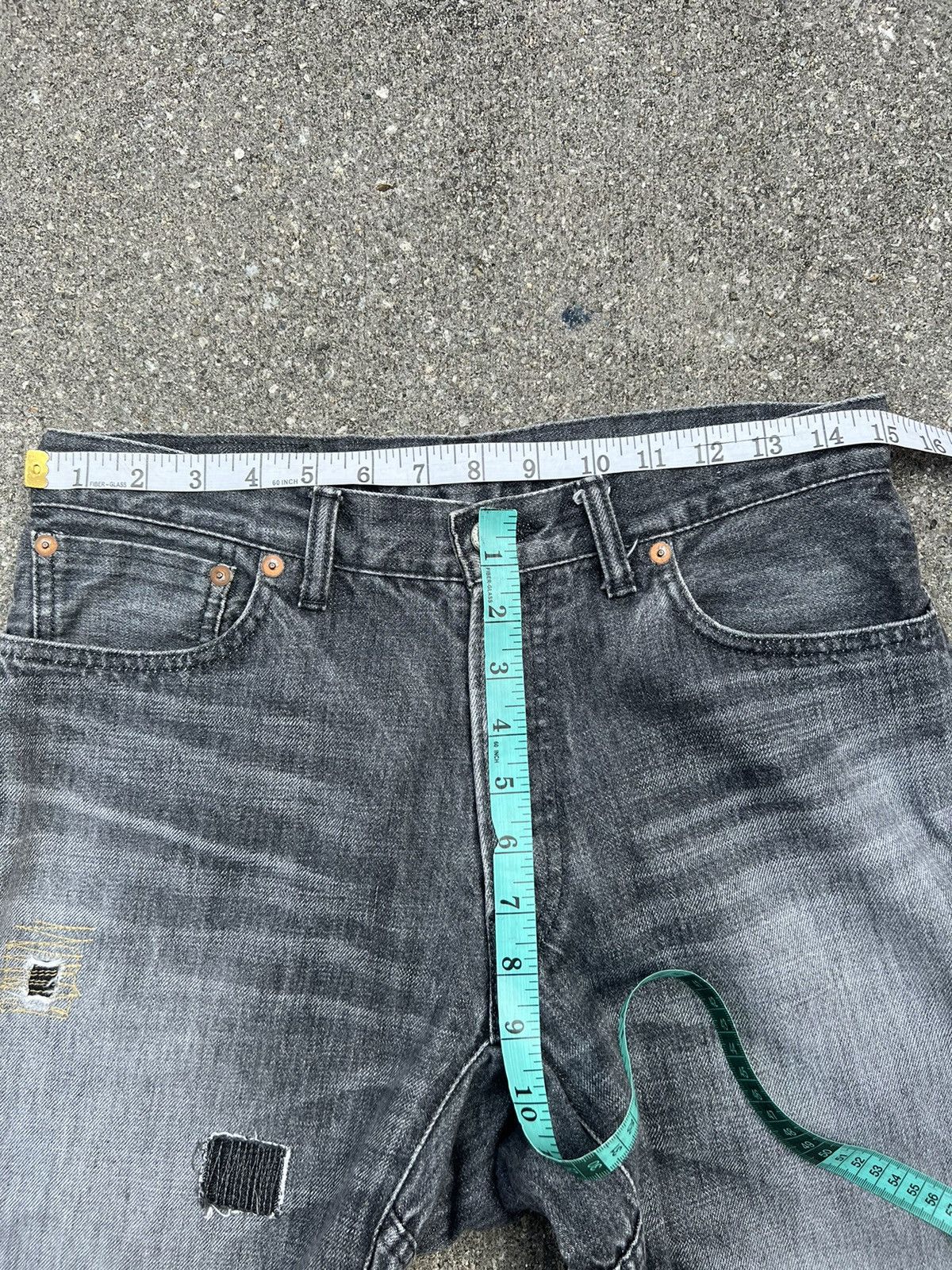 Sanca Japan Distressed Patchwork Fade Denim Cropped Jeans