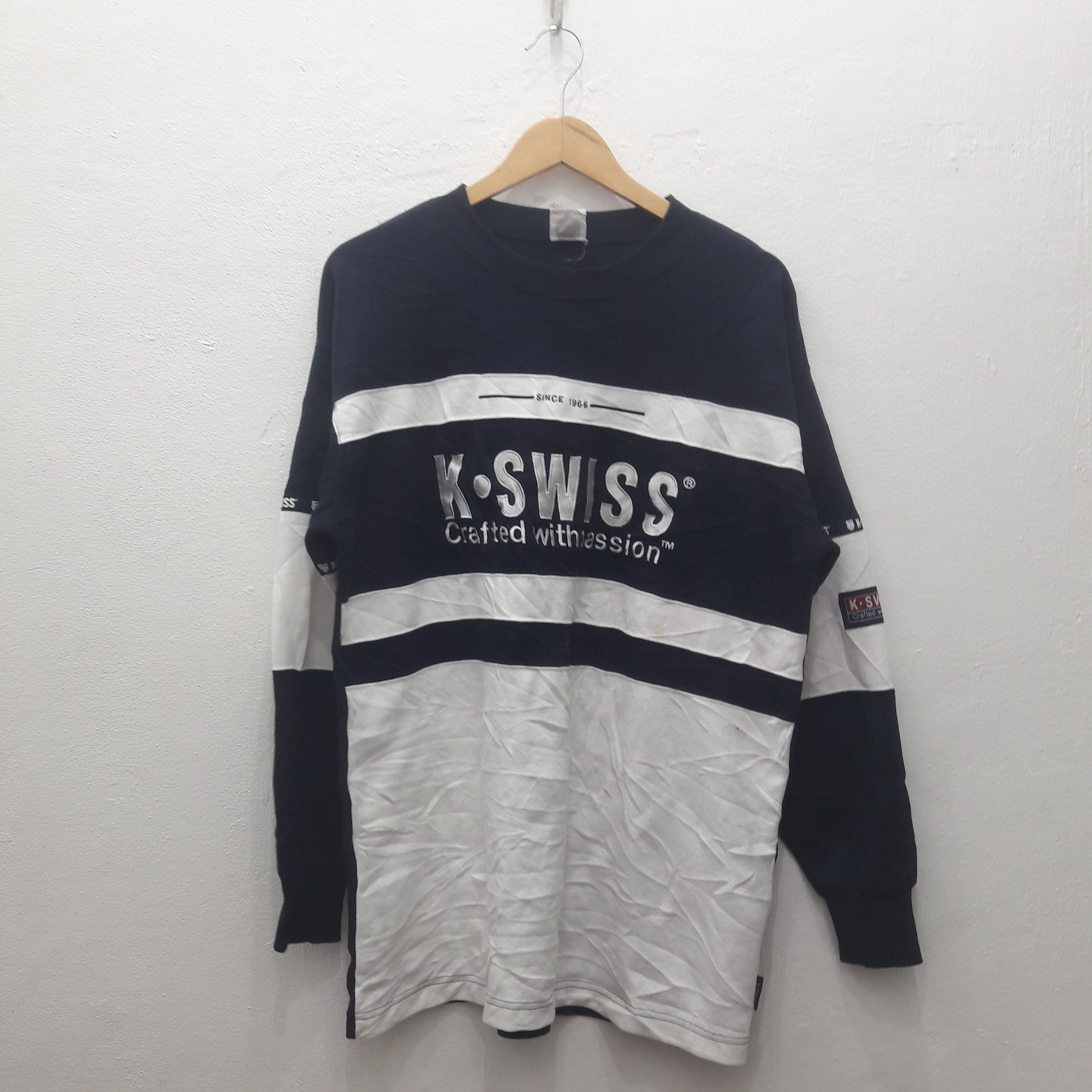 💥Vintage k swiss spell out big logo color block sweater