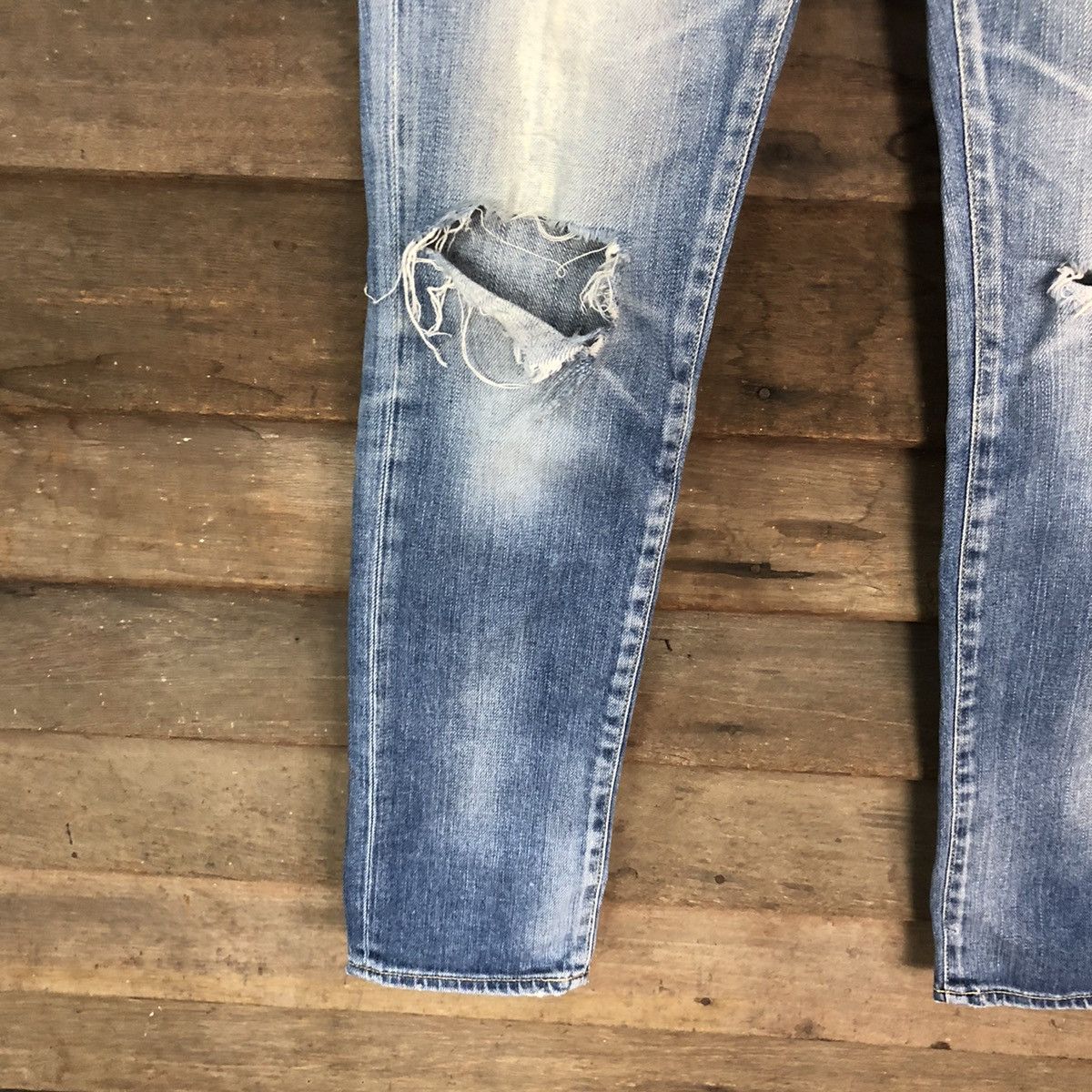 Japanese Brand Red Card Blue distressed Denim Pants #4605 Size US 26 / EU 42 - 8 Thumbnail