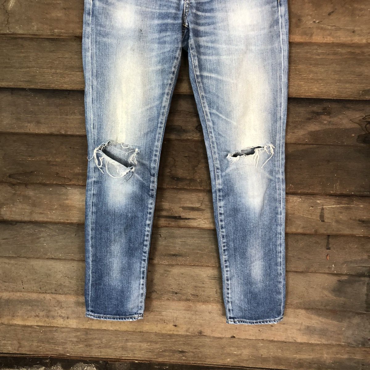 Japanese Brand Red Card Blue distressed Denim Pants #4605 Size US 26 / EU 42 - 3 Thumbnail