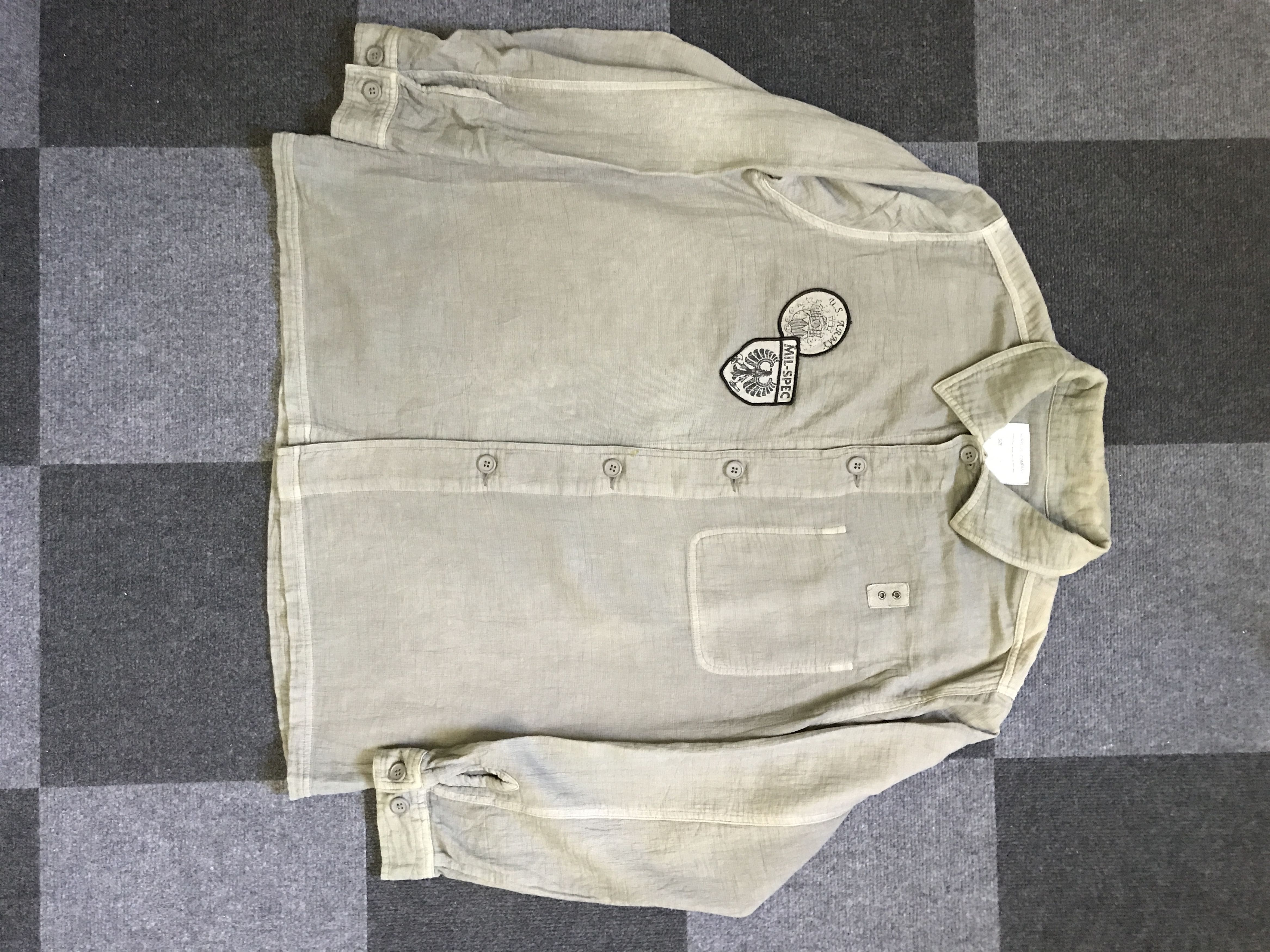 image of Bus10 Surplus Company Linen Style Military Shirt in Grey, Men's (Size Large)