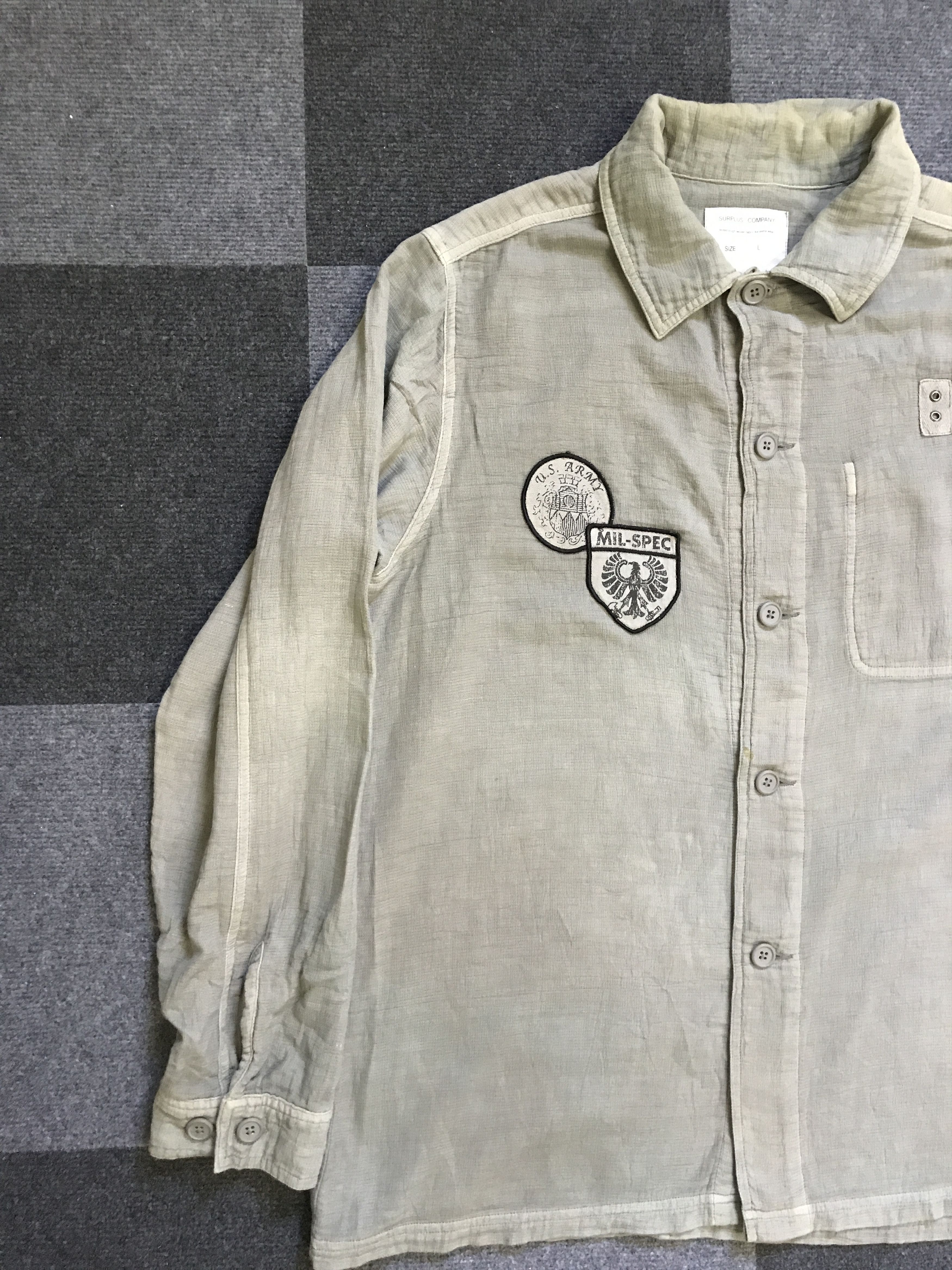 Japanese Brand BUS10 SURPLUS COMPANY Linen Style Military Shirt Size US L / EU 52-54 / 3 - 3 Thumbnail