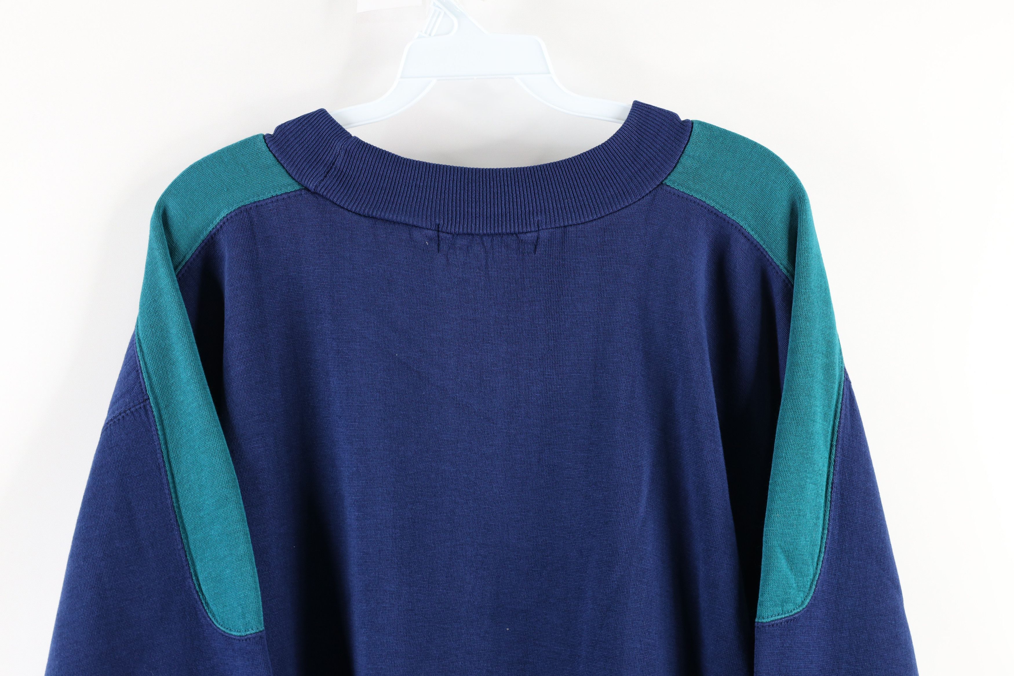 Vintage Vintage 90s Streetwear Color Block Crewneck Sweatshirt Navy Size US XL / EU 56 / 4 - 8 Thumbnail