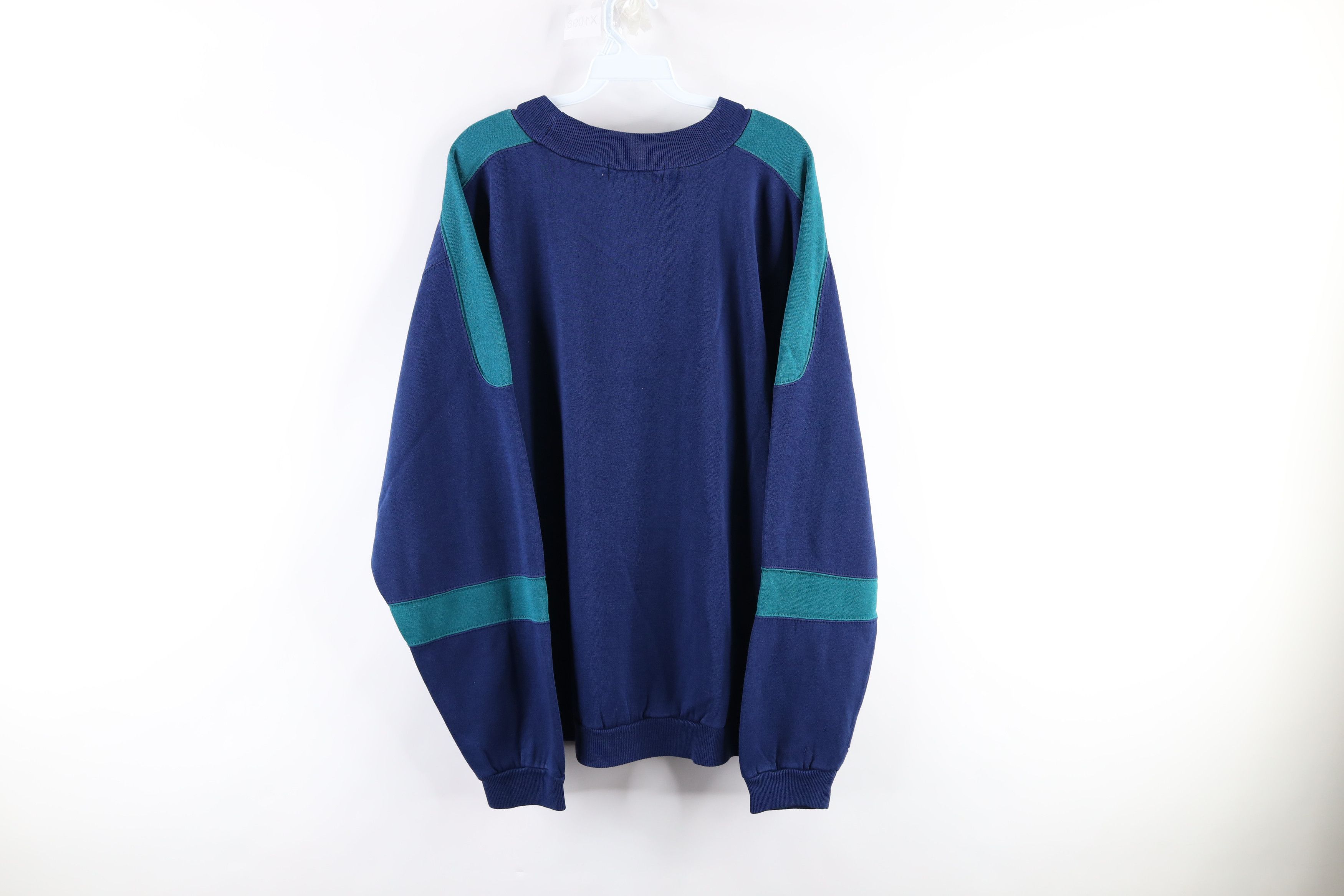Vintage Vintage 90s Streetwear Color Block Crewneck Sweatshirt Navy Size US XL / EU 56 / 4 - 7 Thumbnail