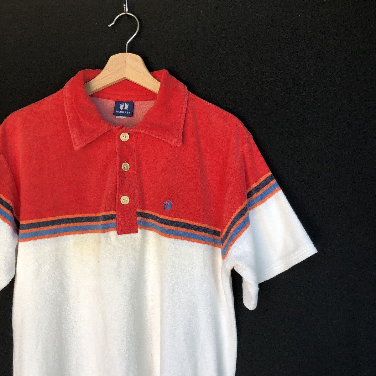 Hang Ten × Vintage Vintage Hang Ten Terry Cloth Stripes Surf Skate Polo Tshirt Size US M / EU 48-50 / 2 - 2 Thumbnail