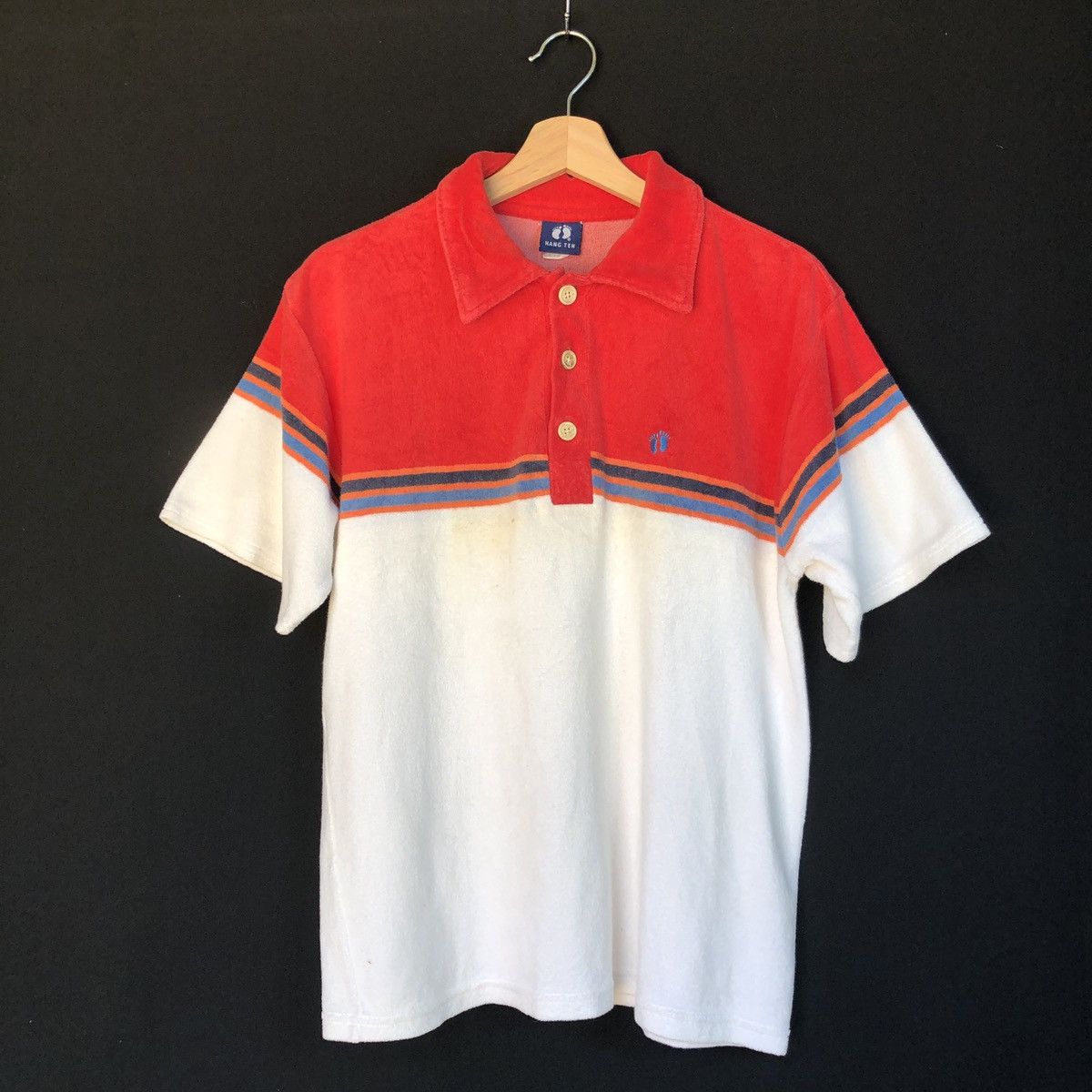 Hang Ten × Vintage Vintage Hang Ten Terry Cloth Stripes Surf Skate Polo Tshirt Size US M / EU 48-50 / 2 - 1 Thumbnail