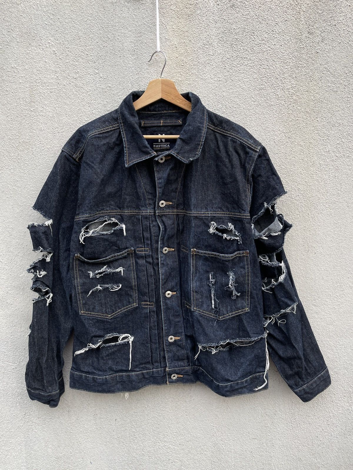 Nautica VINTAGE NAUTICA RIPPED DESIGN ARCHIVAL DENIM JACKET Size US L / EU 52-54 / 3 - 1 Thumbnail