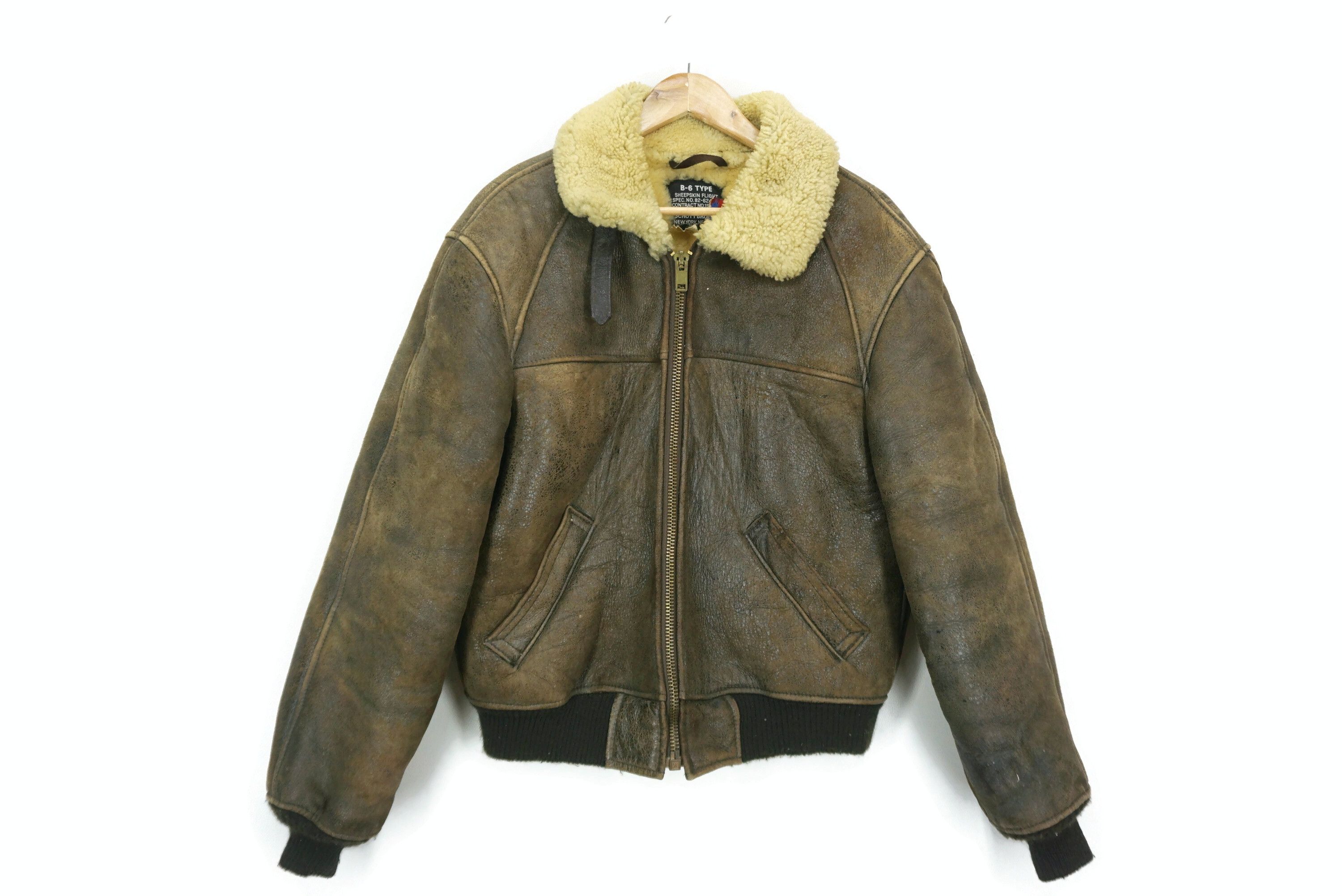image of Schott B-6 Type Jacket Shearling Sheep Skin Jacket in Brown, Men's (Size 2XS)