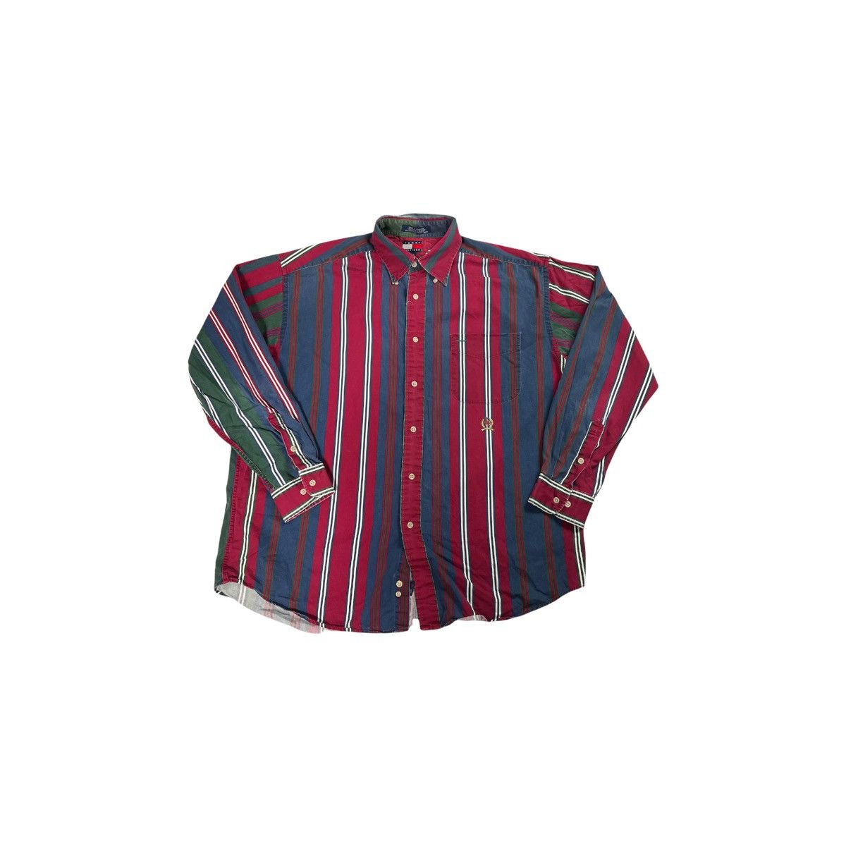 Vintage Vintage 90s Tommy Hilfiger Striped Neutral button up Shirt Grailed