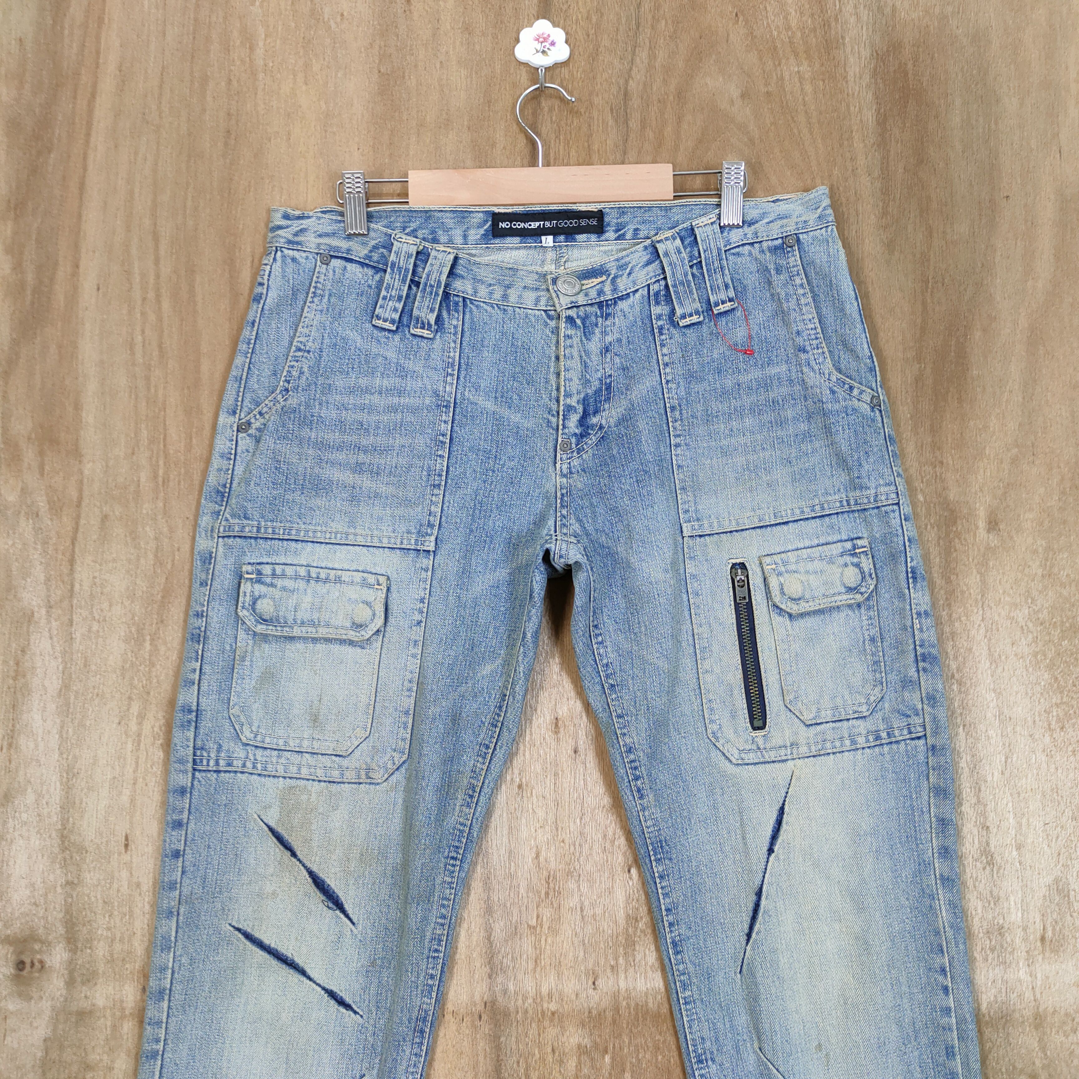Japanese Brand NO CONCEPT LIGHT BLUE JEAN DENIM CARGO PANTS Size US 34 / EU 50 - 2 Thumbnail