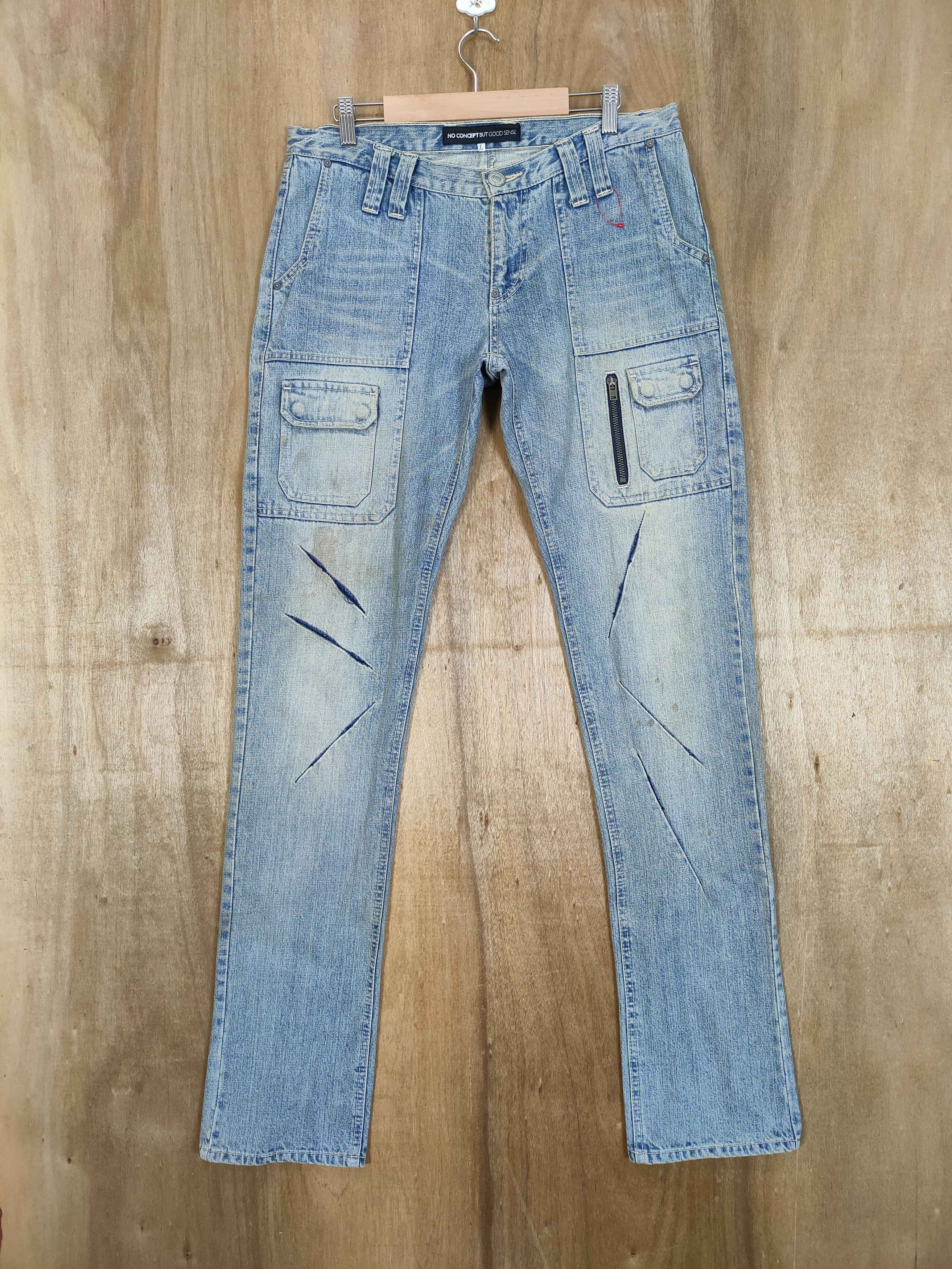 Japanese Brand NO CONCEPT LIGHT BLUE JEAN DENIM CARGO PANTS Size US 34 / EU 50 - 1 Thumbnail