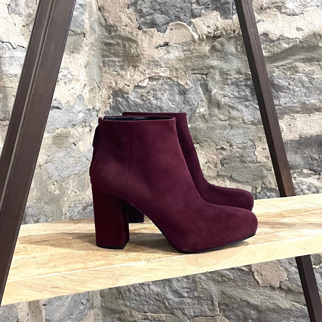 Prada Prada Burgundy Suede Heeled Booties Size US 6.5 / IT 36.5 - 1 Thumbnail