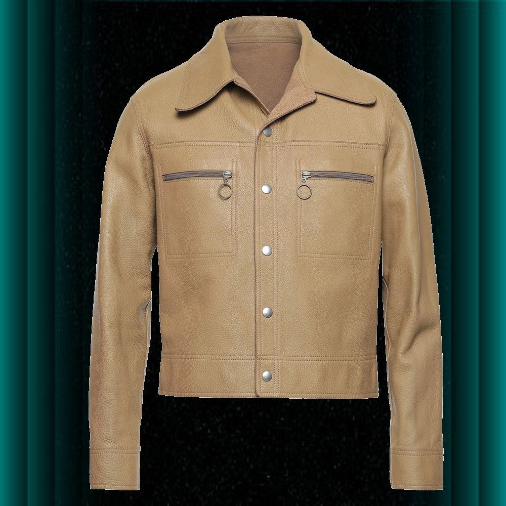 image of Maison Margiela Leather Jacket In Khaki, Men's (Size Medium)