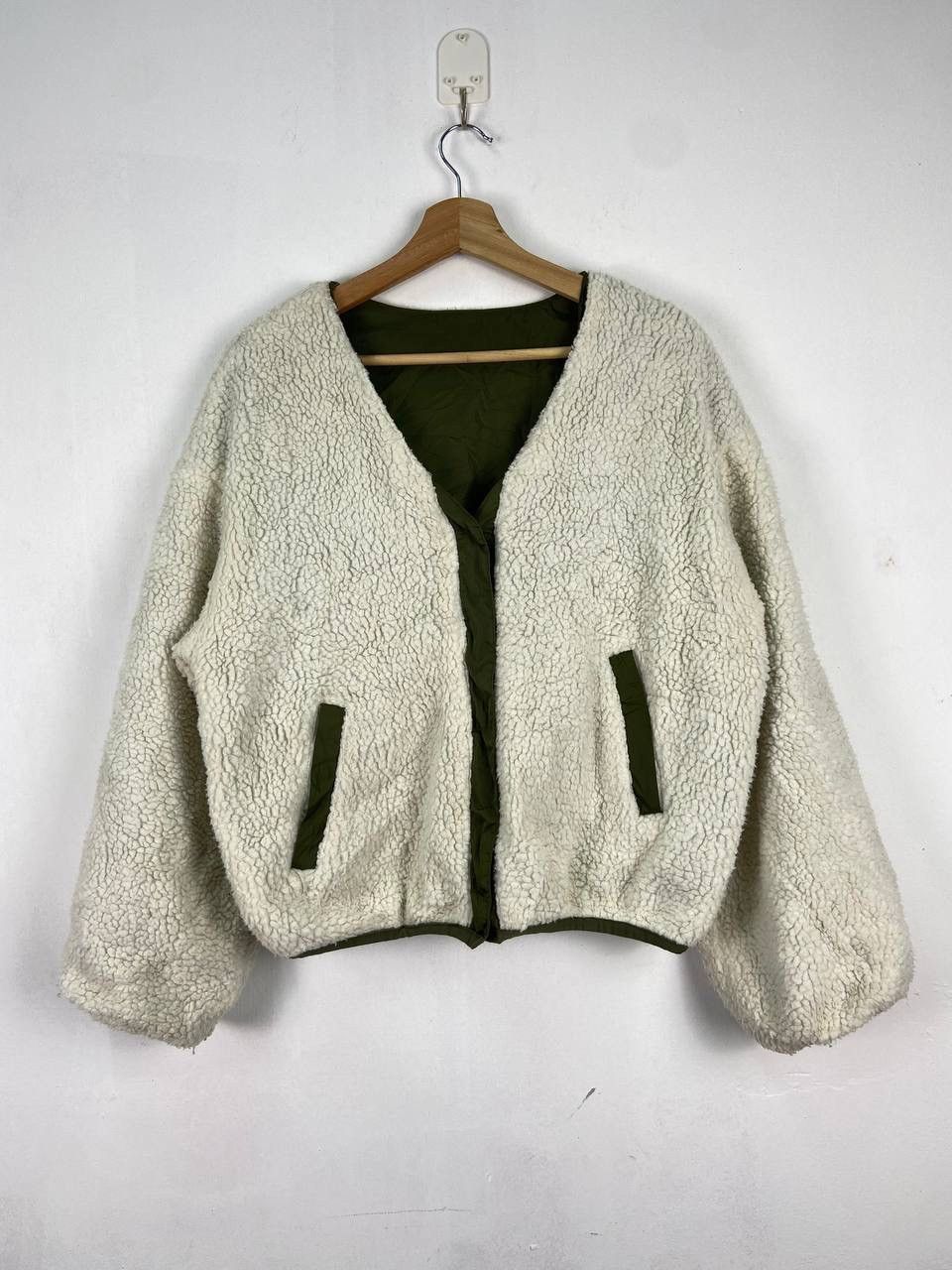 image of Vintage Reversible Deep Pile Jacket Baggy Cardidan By in White, Men's (Size Medium)