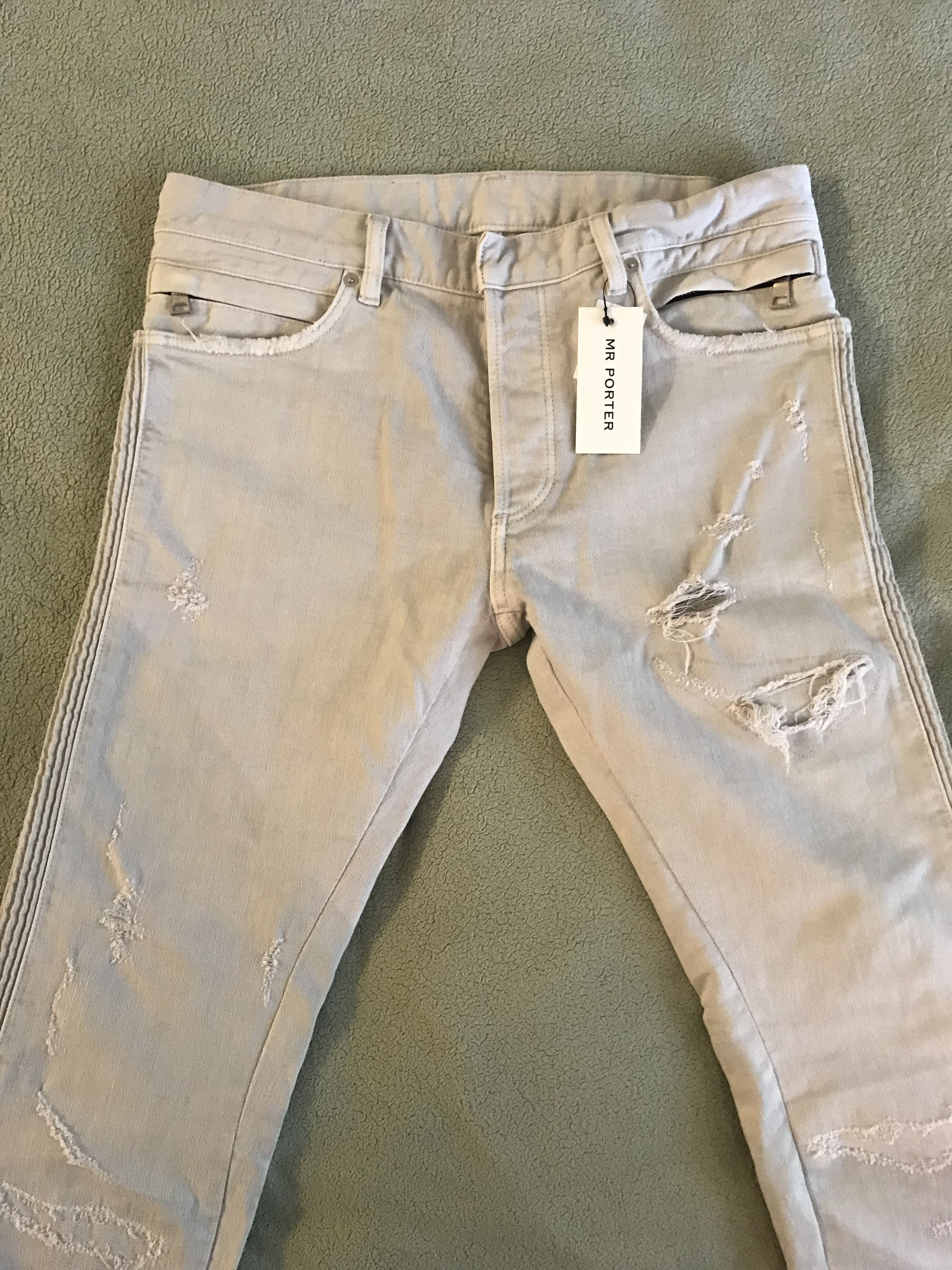 Balmain Distressed stretch-denim biker jeans Size US 31 - 1 Thumbnail