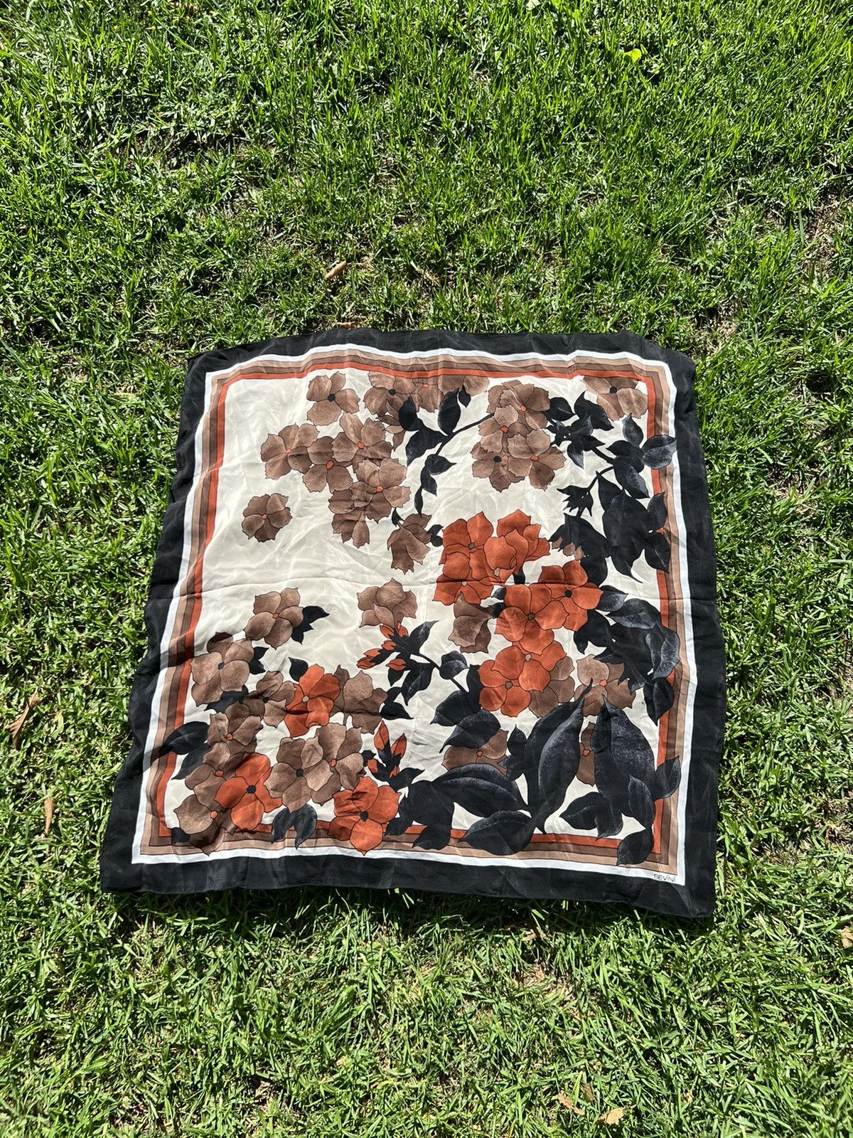 Foulard Vintage En Soie Sevini - Motif Géométrique Multicolore, Occasion, 100% Soie