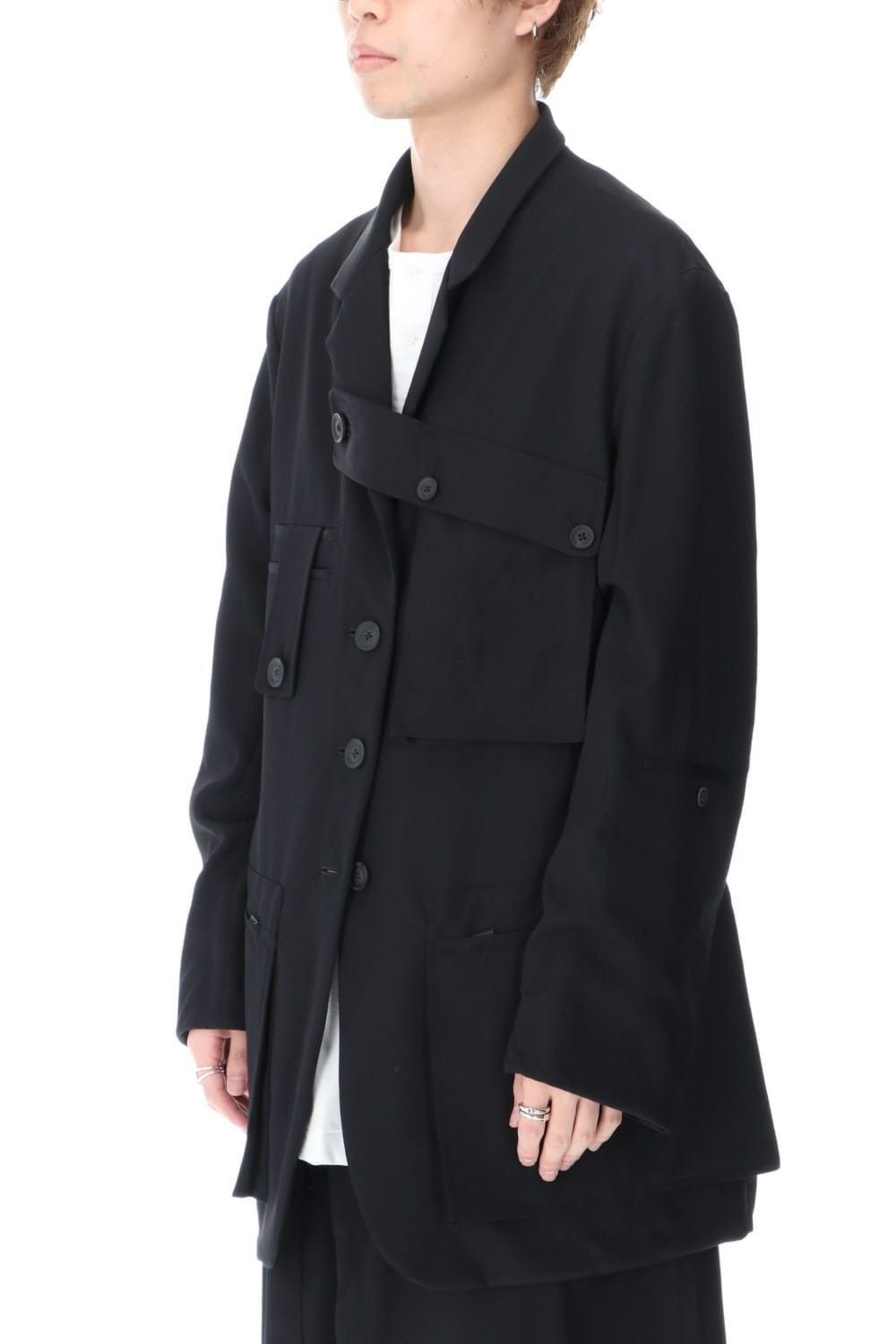 No Collar Jacket Wrinkled Gabardine Yohji Yamamoto Wrinkled