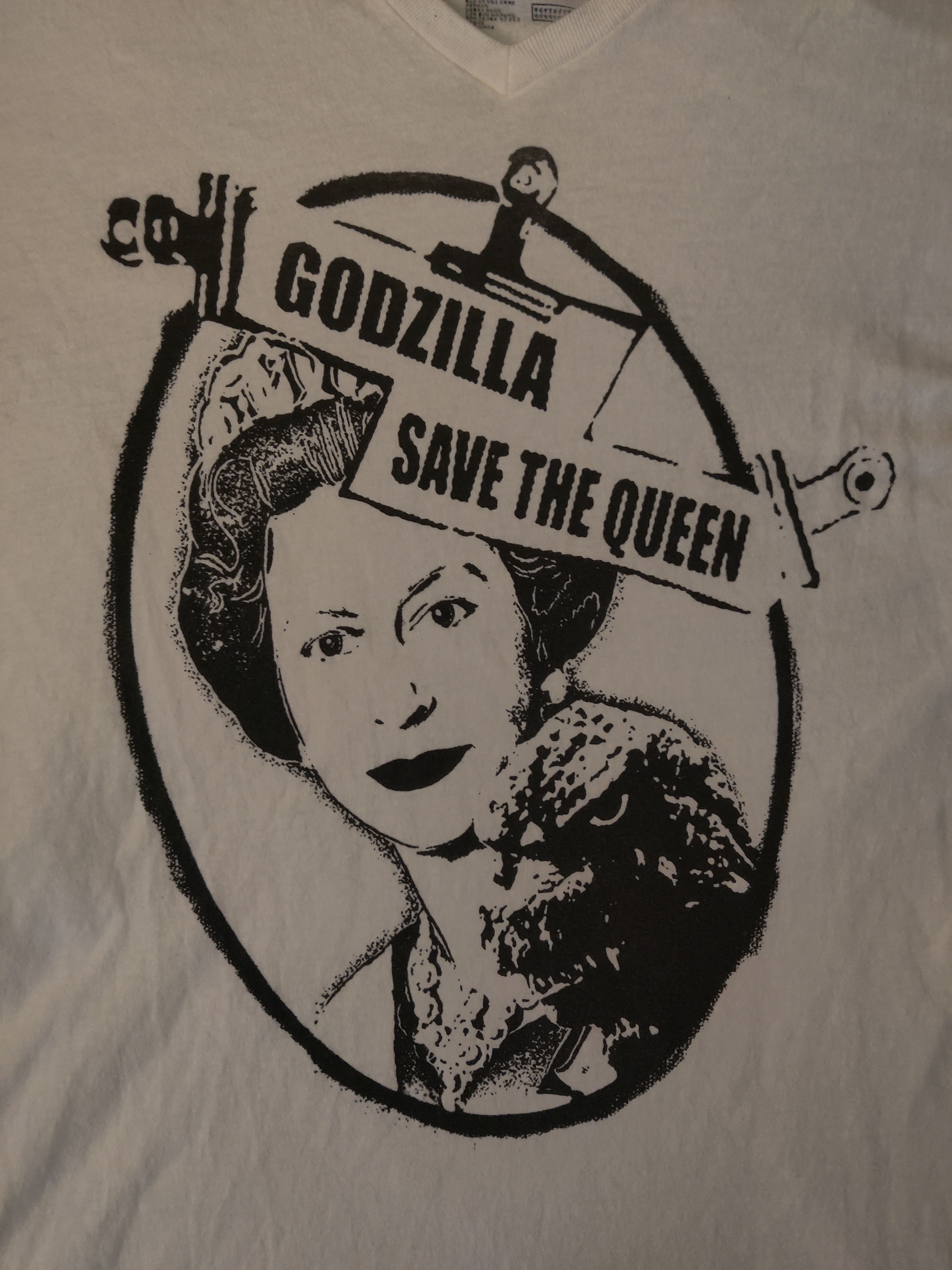 Forever 21 × Vintage Godzilla save the Queen Tshirt Elizabeth II | Grailed
