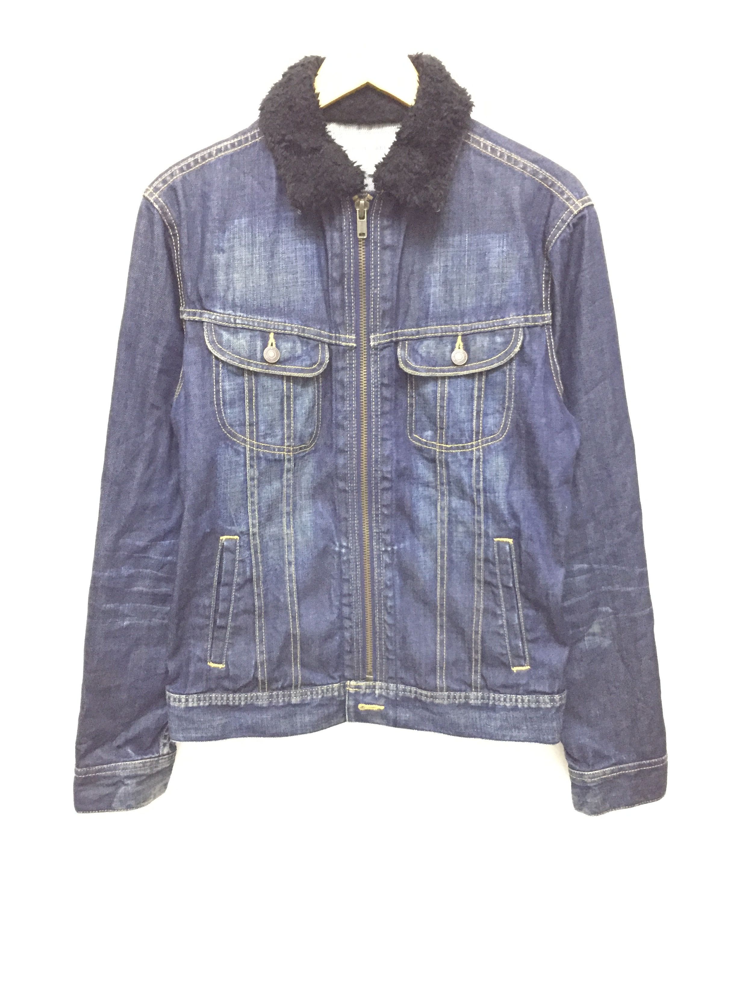 Blue Label Light Zipper fur collar wash denim jacket