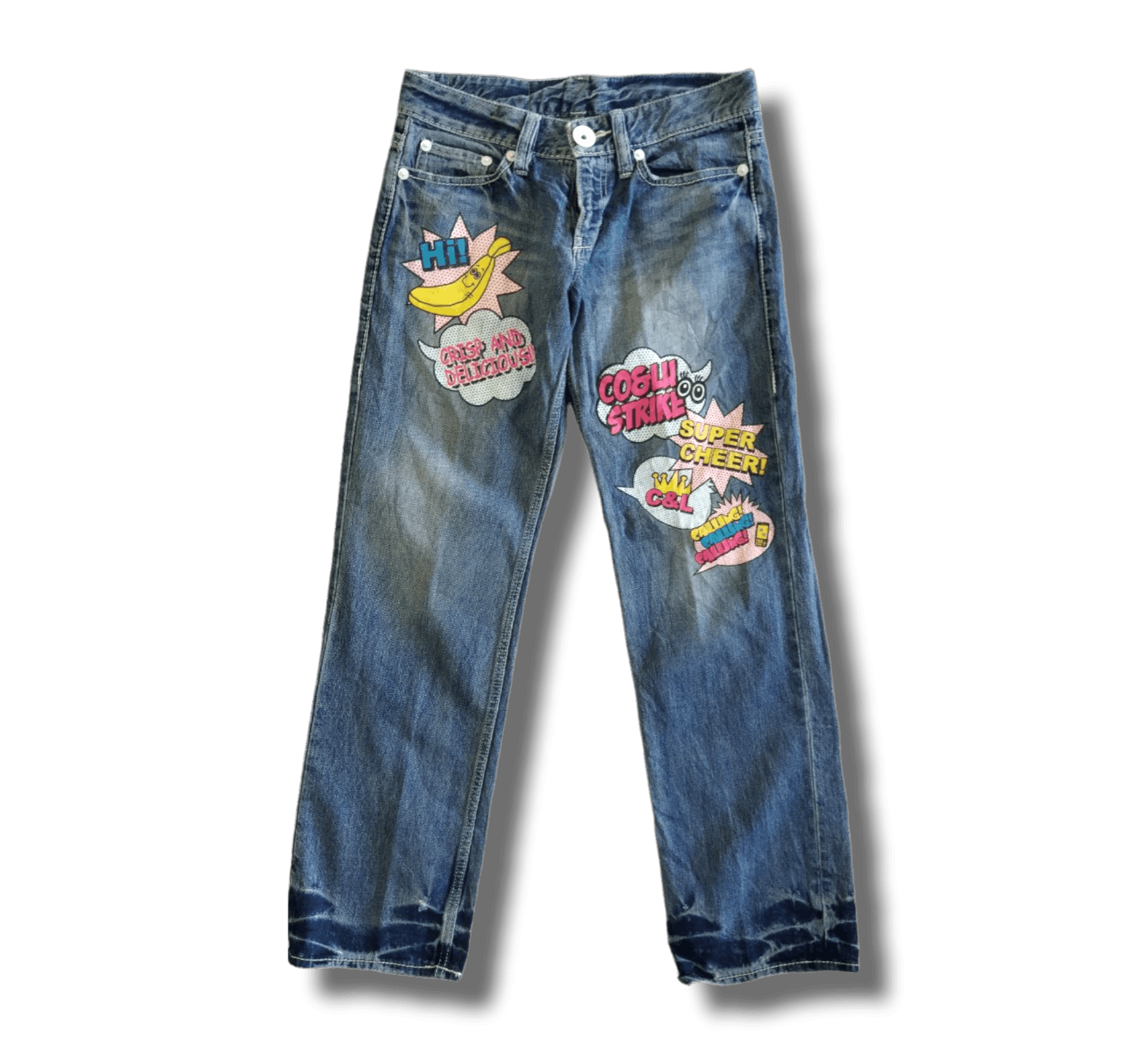 image of Hysteric Glamour Best Offervintage Co&lu Japan Painted Jeans in Blue Distressed, Men's (Size 27)