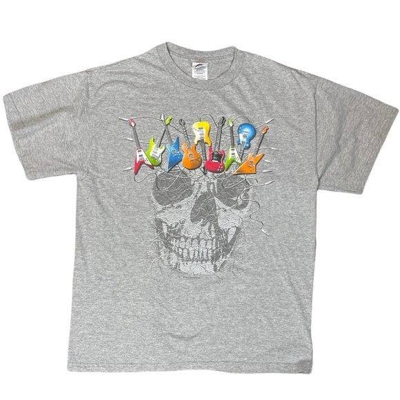 Delta Y2K Gray Tattoo Style Skull Colorful Guitars Graphic Tee Size US L / EU 52-54 / 3 - 2 Preview