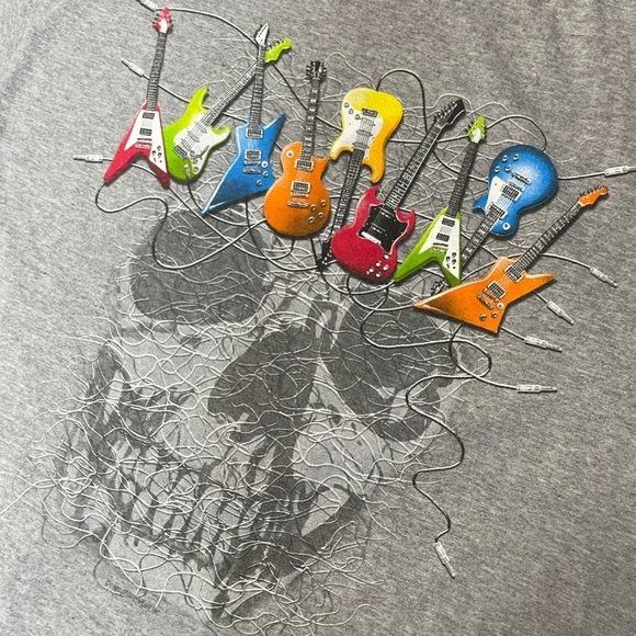 Delta Y2K Gray Tattoo Style Skull Colorful Guitars Graphic Tee Size US L / EU 52-54 / 3 - 1 Preview