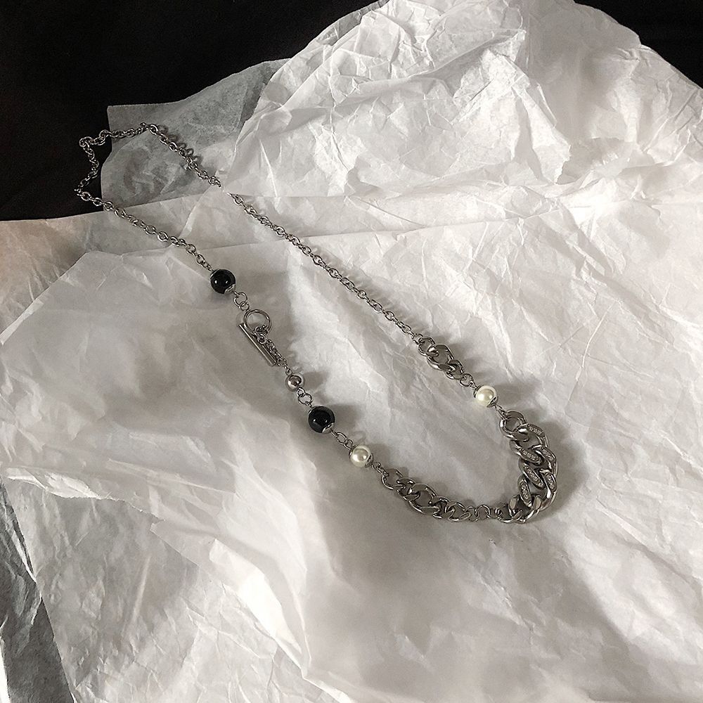 Jewelry × Vintage Men's Hip Hop Pearl Chain Titanium Steel Necklace Size ONE SIZE - 2 Thumbnail