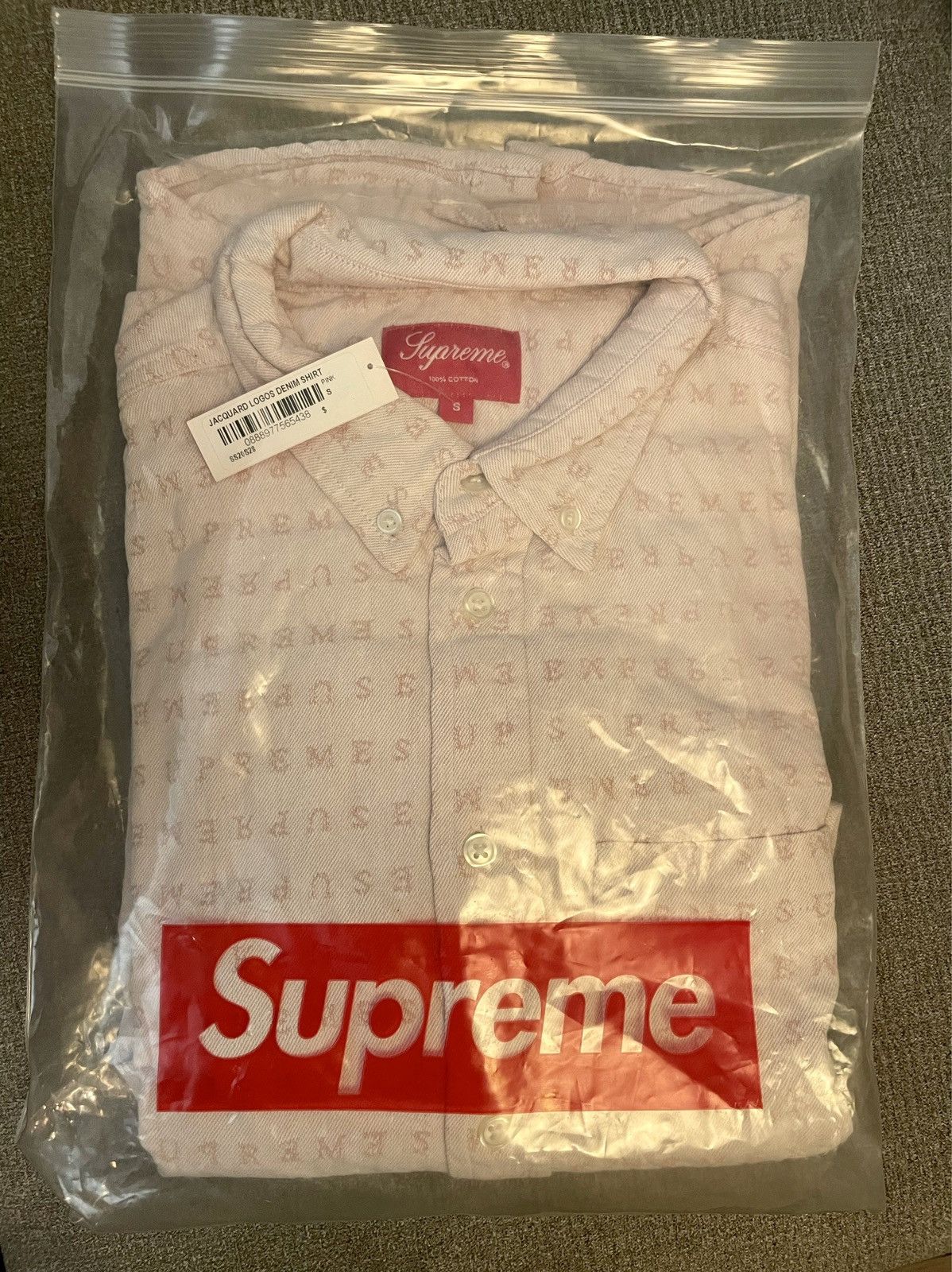Supreme Jacquard Logos Denim Shirt Pink Long Sleeve T Shirts