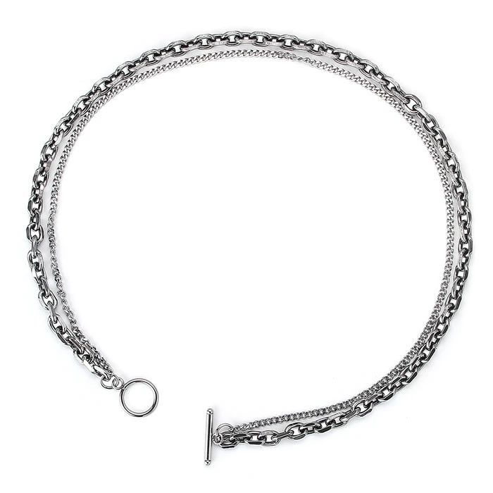 Jewelry × Vintage Fashion Antique Silver Titanium Steel Double Layer Chain Size ONE SIZE - 3 Thumbnail