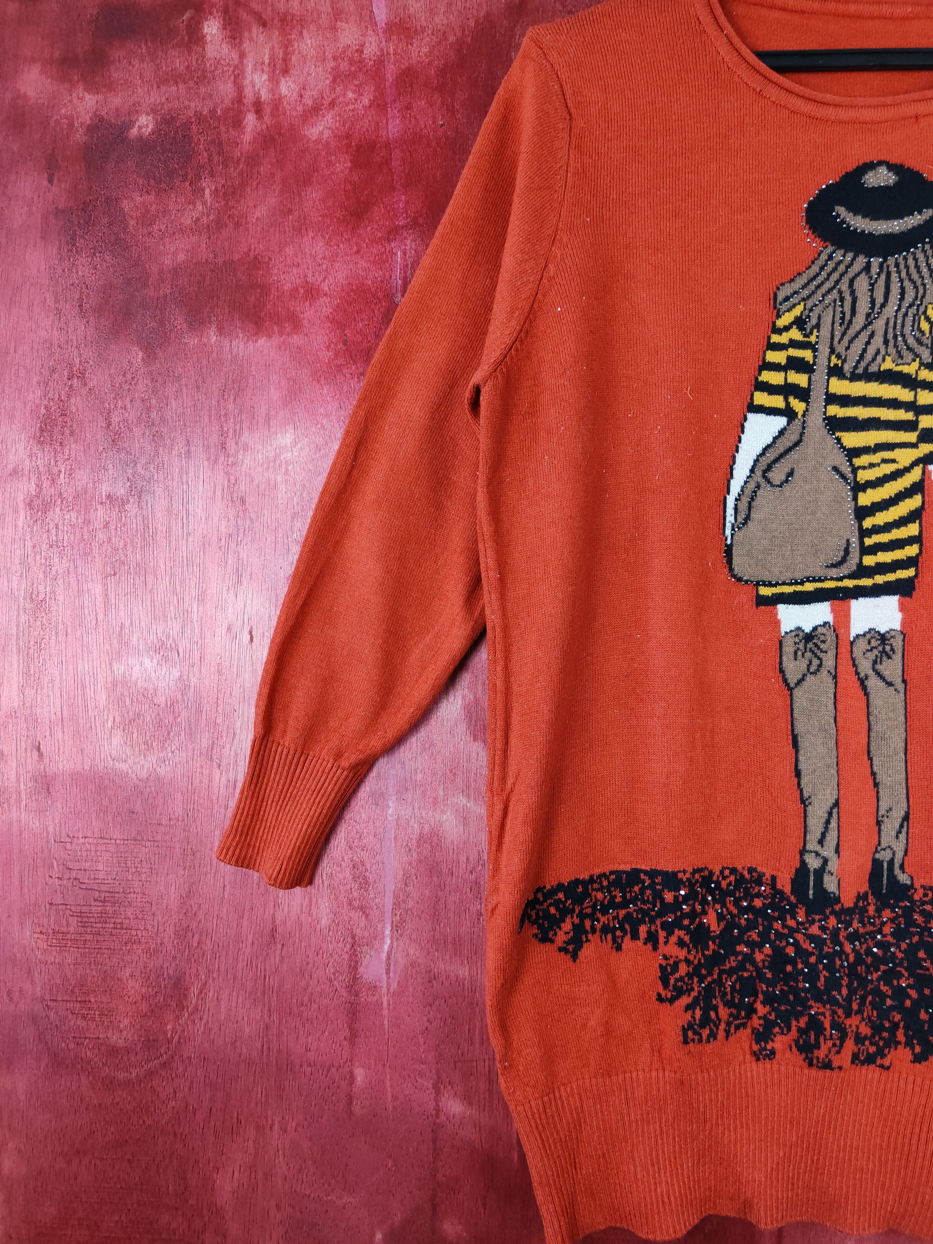 Japanese Brand K. Three Ladies hat Orange Knitwear sweatshirt #S334 Size L / US 10 / IT 46 - 4 Thumbnail