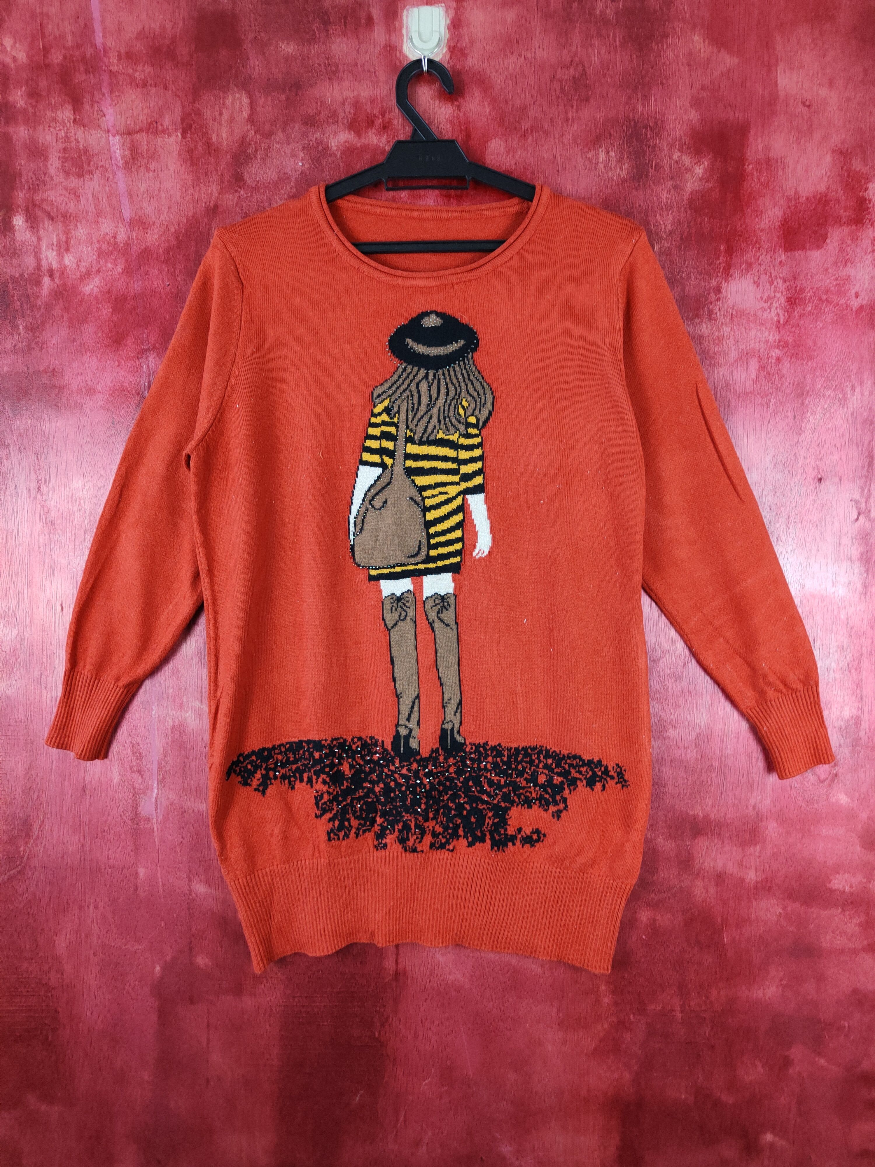 Japanese Brand K. Three Ladies hat Orange Knitwear sweatshirt #S334 Size L / US 10 / IT 46 - 1 Thumbnail