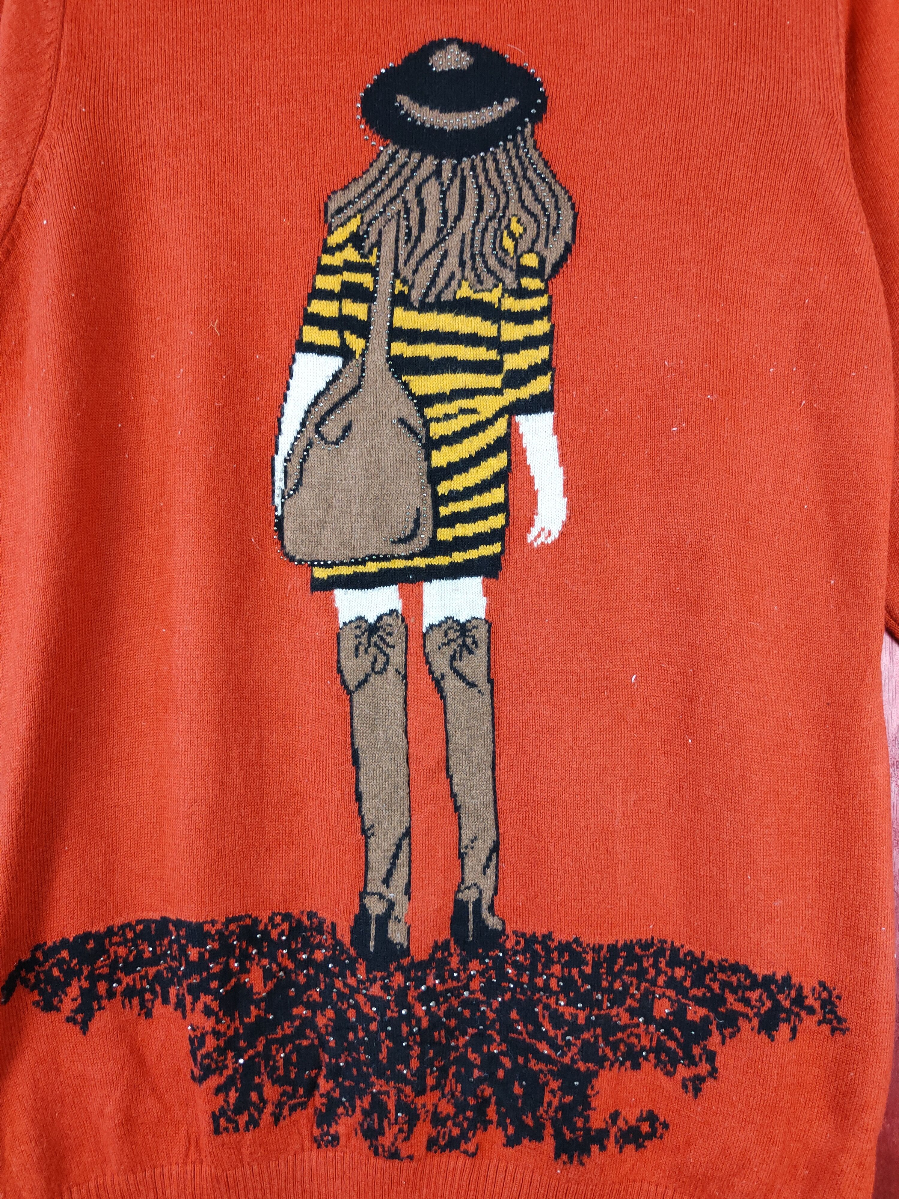 Japanese Brand K. Three Ladies hat Orange Knitwear sweatshirt #S334 Size L / US 10 / IT 46 - 3 Thumbnail