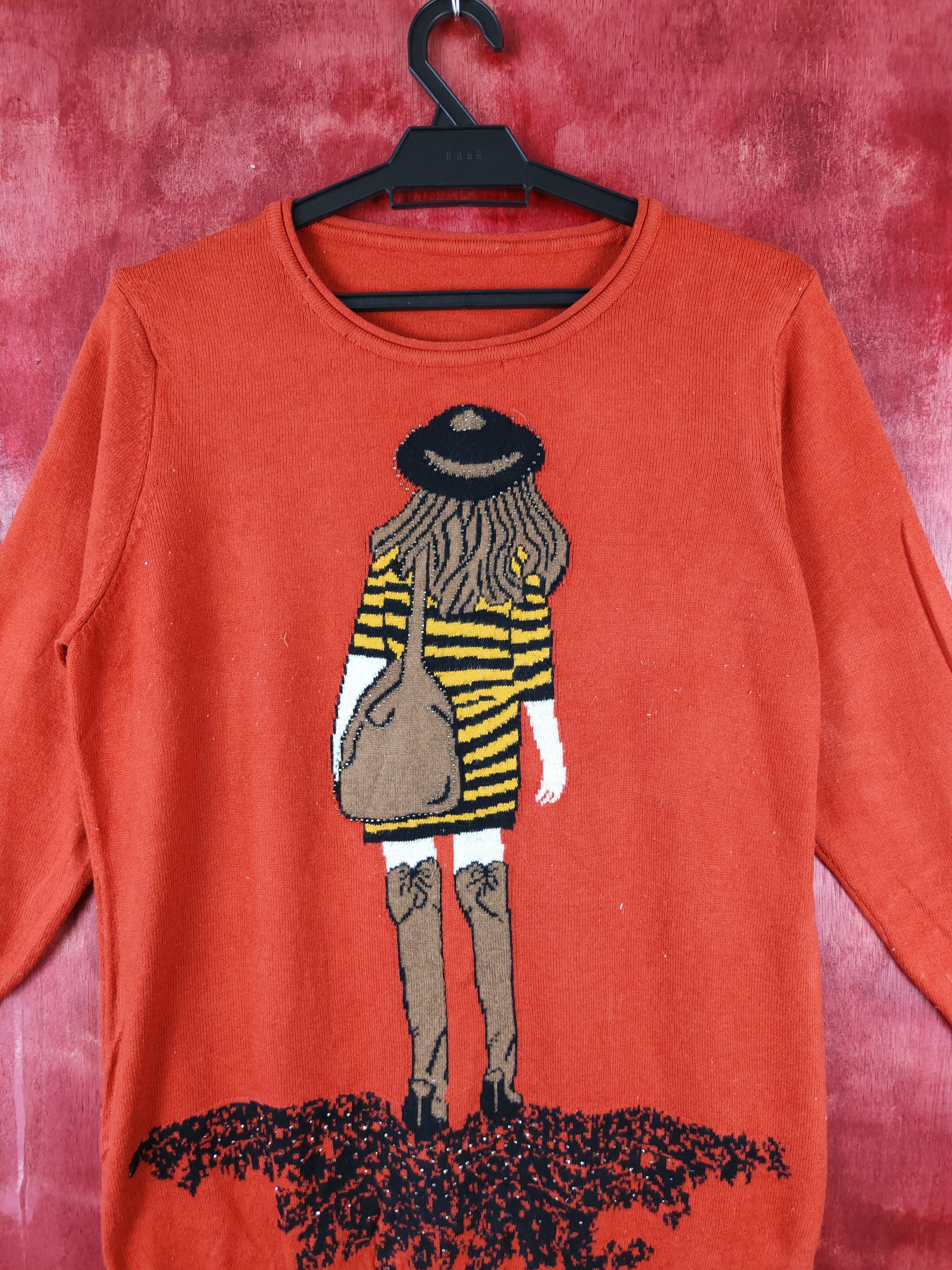 Japanese Brand K. Three Ladies hat Orange Knitwear sweatshirt #S334 Size L / US 10 / IT 46 - 2 Thumbnail