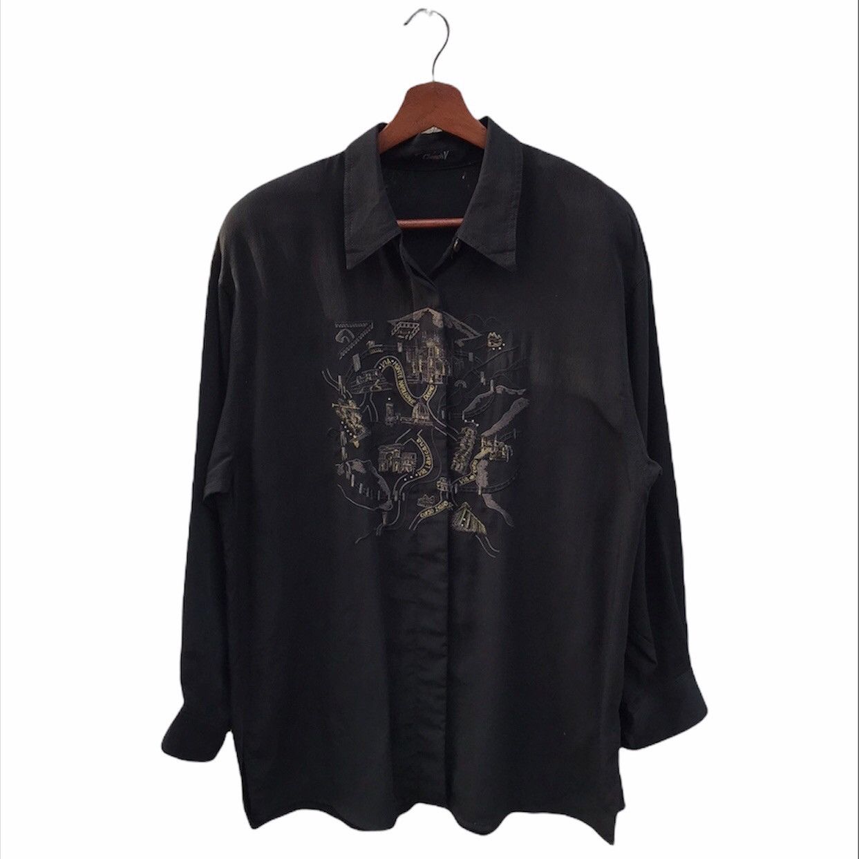ChamoisV Biglogo Camp Collar Shirt Embroidery Buttonup Tee
