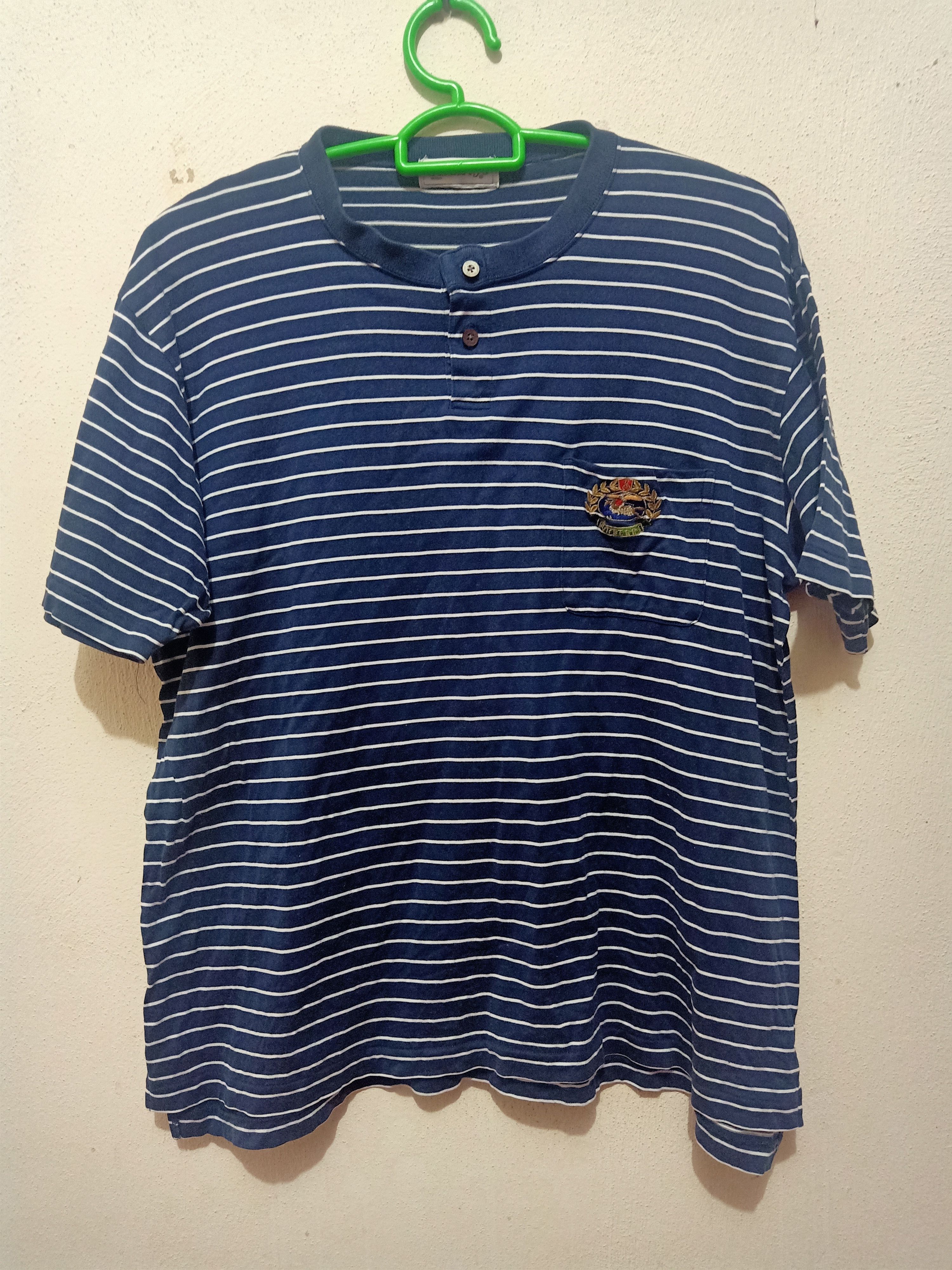 Vintage Burberrys Stripe Polo Tee Single Pocket Button