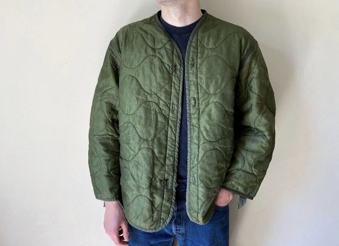 70s VINTAGE Quilted Olive Military Jacket Liner