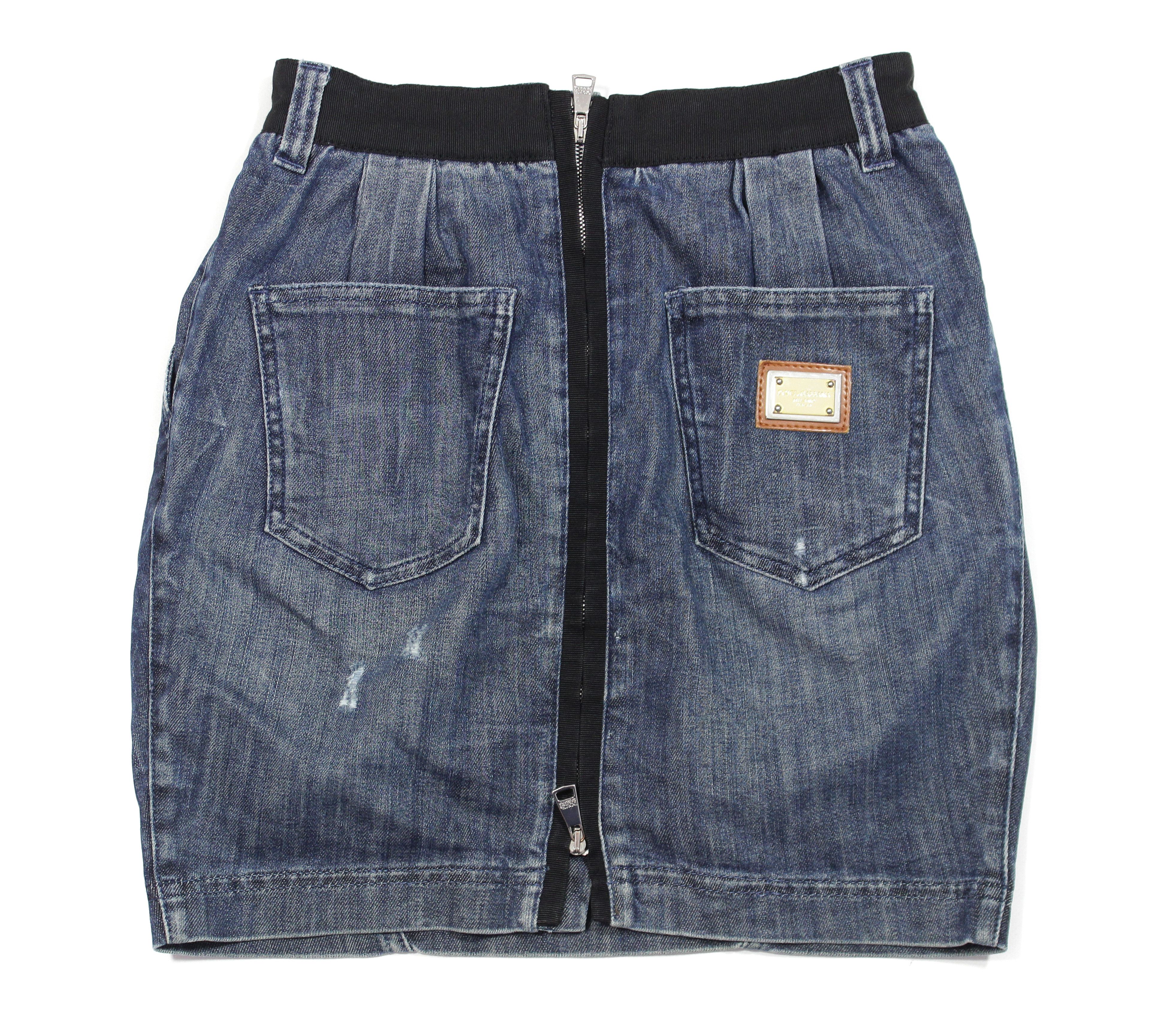 Dolce & Gabbana Denim Metal Logo Full Zip Skirt Size 25" / US 0 / IT 36 - 1 Thumbnail