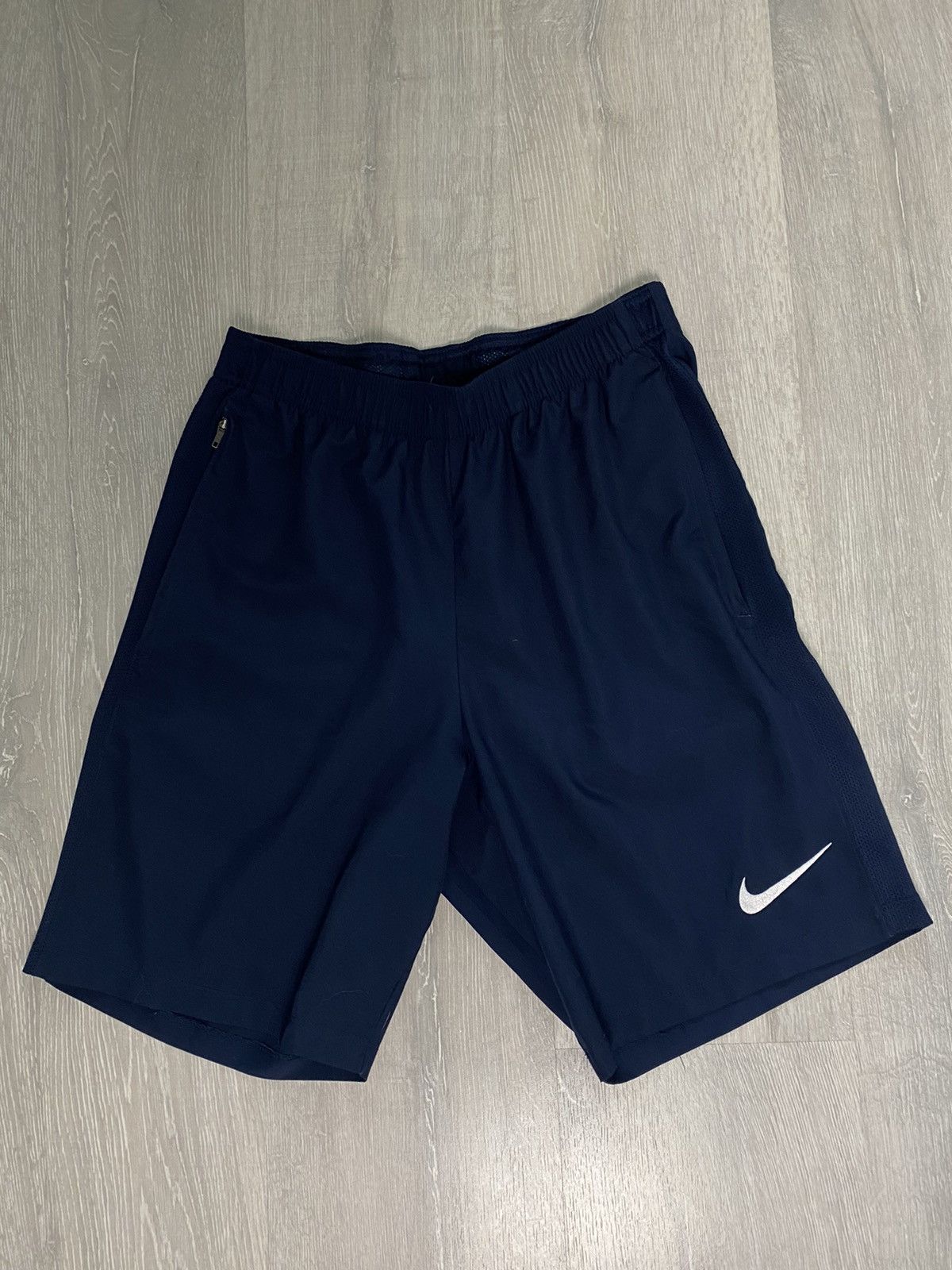 Nike × Vintage 90s Nike vintage navy shorts track pant small swoosh Size US 32 / EU 48 - 1 Thumbnail